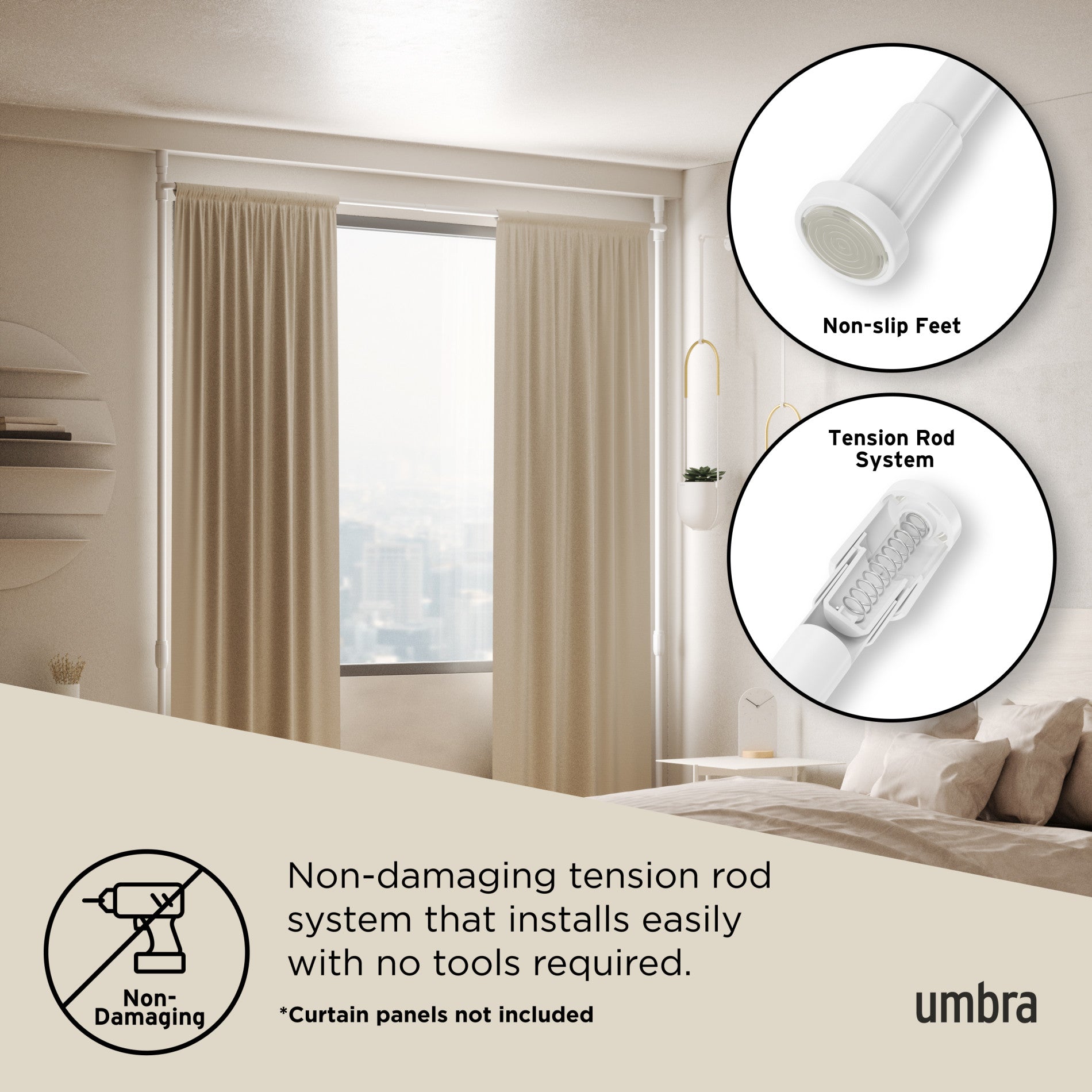 Adjustable Anywhere Tension Curtain Rod - No Drill Room Divider for Windows, Doors & Open Spaces - Perfect for Home, Office & Dorm Room Decor