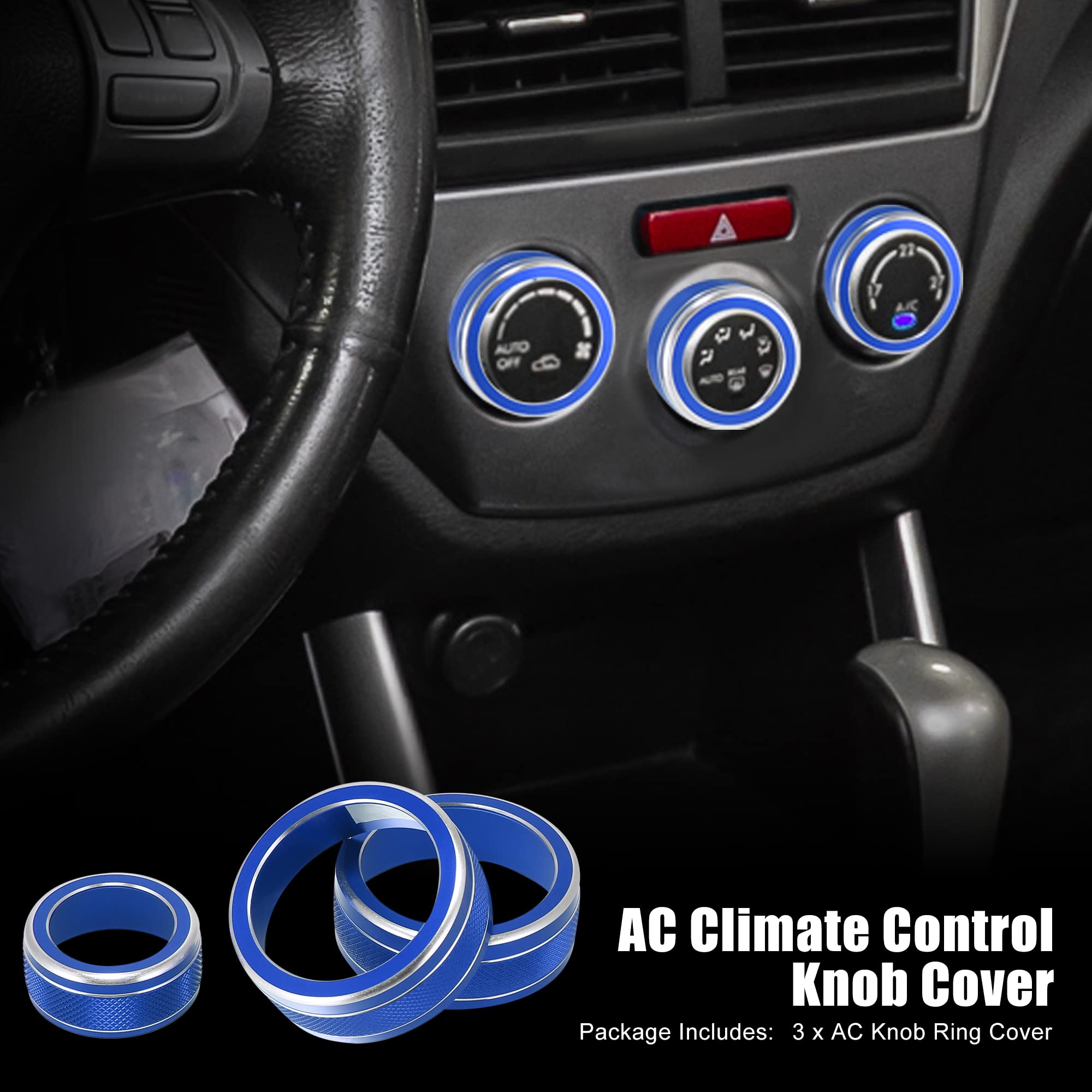 X AUTOHAUX 3-Piece Aluminum Alloy AC Climate Control Knob Cover for Subaru Forester/Impreza/Crosstrek 2019-2021 - Blue HVAC Switch Decor - Upgrade Your Car Interior Accessories for a Stylish Driving Experience
