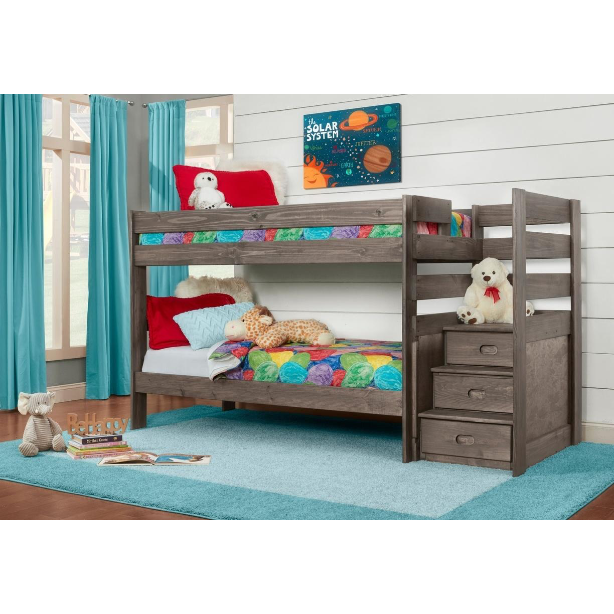 Quinn Staircase Bunk Bed with Storage - Twin Over Full Wooden Loft Bed for Kids & Teens - Space-Saving Bedroom Furniture for Small Rooms & Dorm Rooms