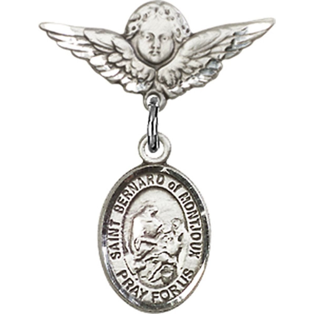 Sterling Silver Baby Badge with St. Bernard of Montjoux Charm & Angel Wing Pin - 7/8