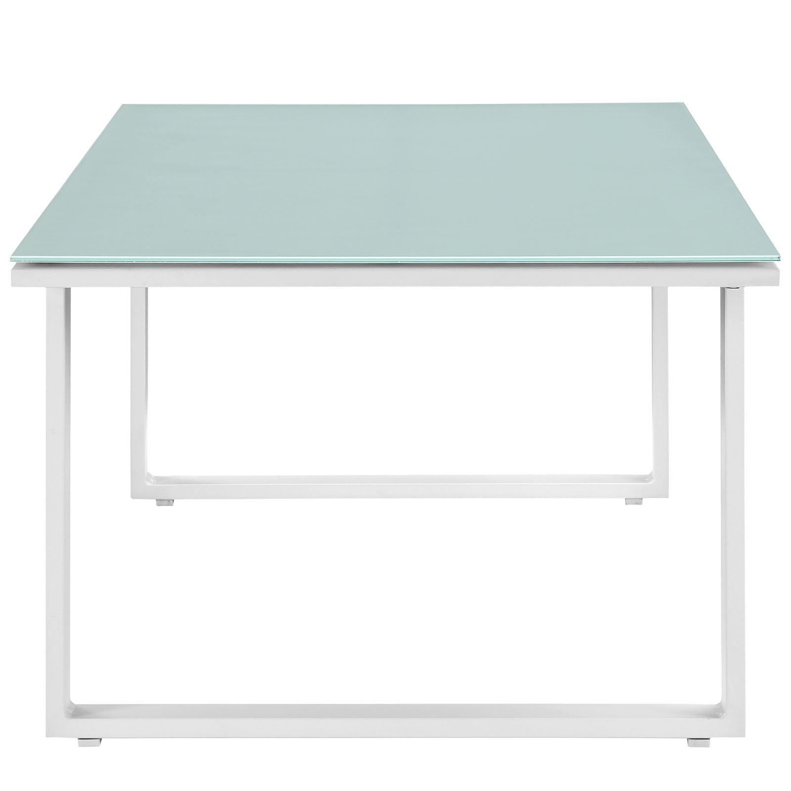 Modern Urban Contemporary Outdoor Patio Coffee Table - White Steel Frame with Tempered Glass Top - Perfect for Backyard, Garden, Balcony & Poolside Relaxation