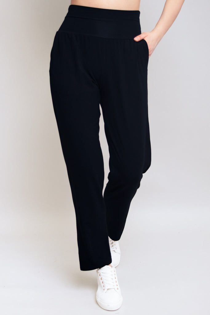 Clair Women's Bamboo Stretch Pants - Soft & Comfortable High Waist Black Yoga Pants for Workout, Lounge & Travel