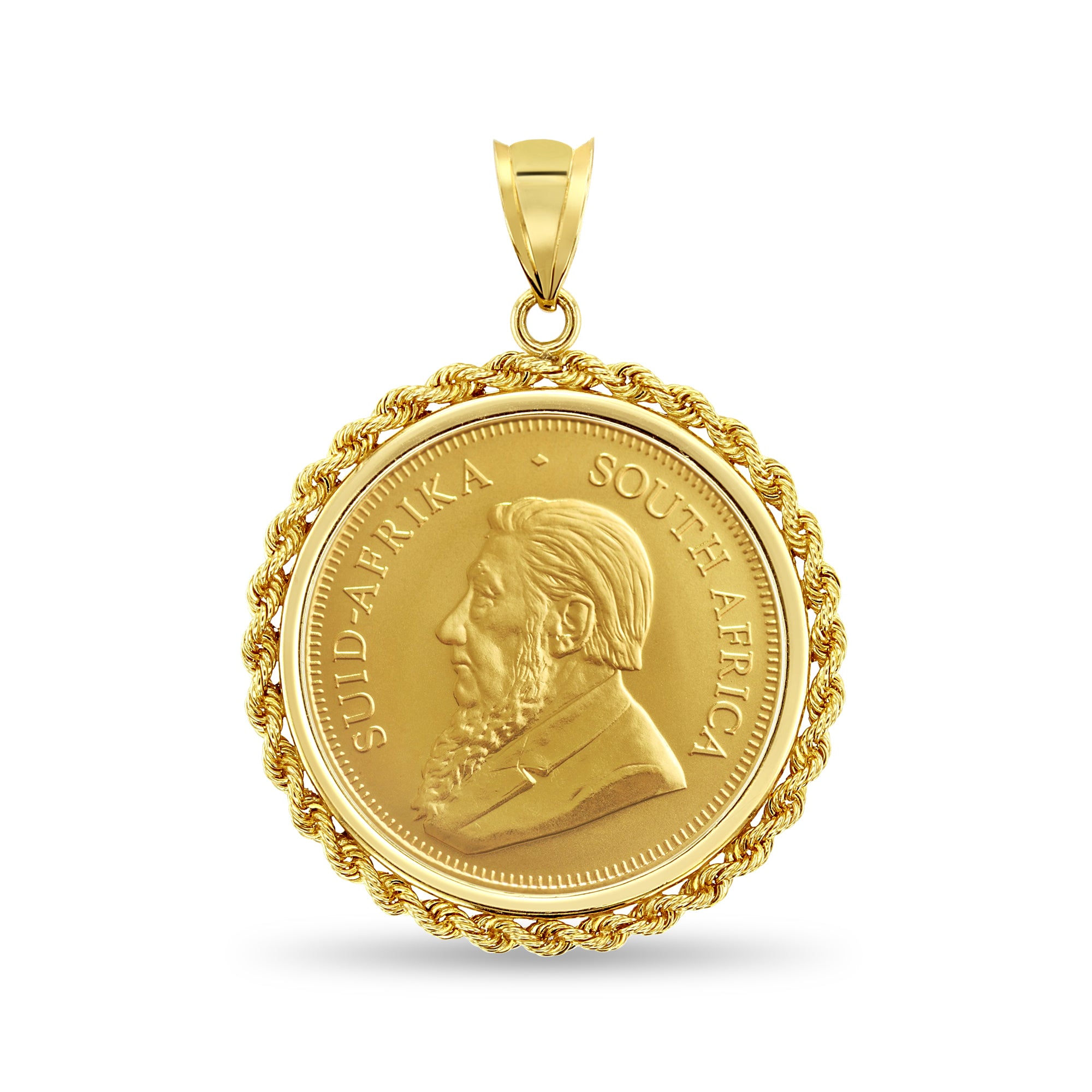 1OZ Fine Gold South African Krugerrand Coin Necklace with Rope Bezel - Luxury Jewelry for Men & Women, Perfect for Gifts, Weddings & Special Occasions