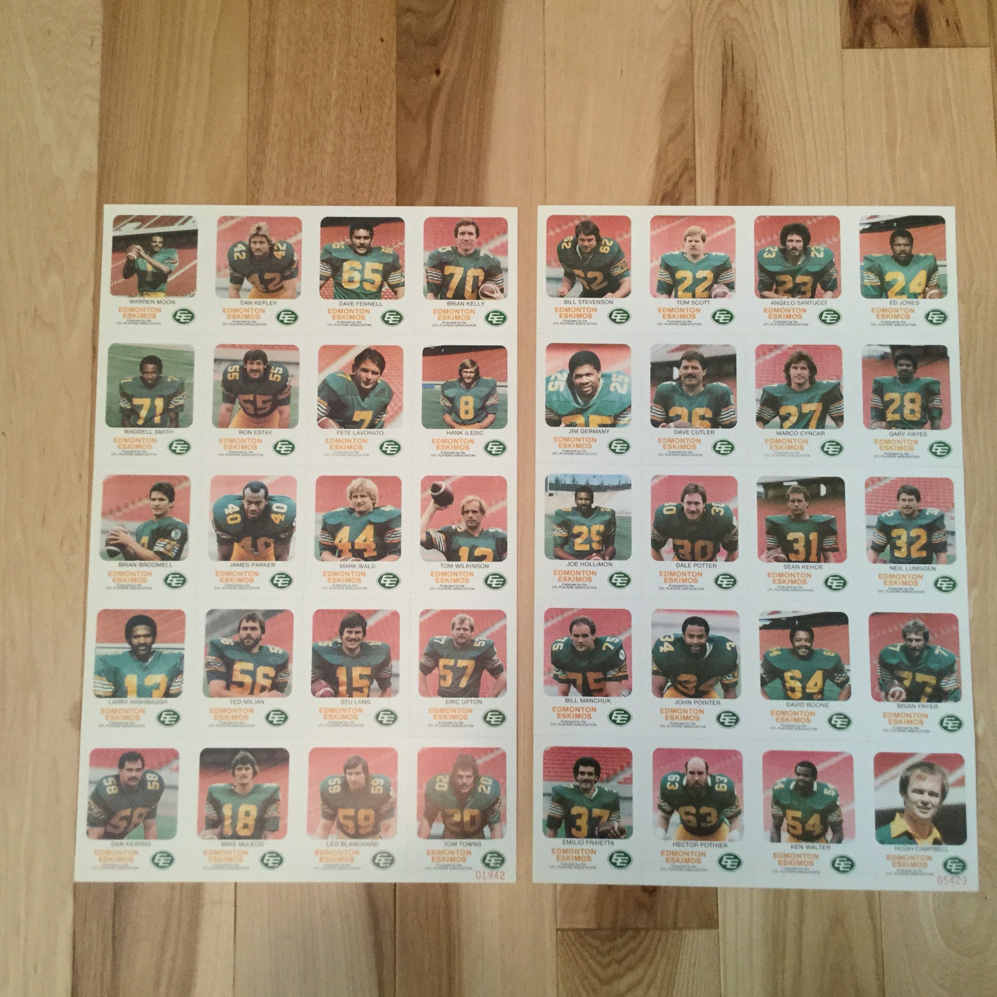 1981 Warren Moon Edmonton Eskimos Rookie CFL Red Rooster Uncut Card Sheets - Rare Collectible for Football Memorabilia Fans & Sports Card Enthusiasts