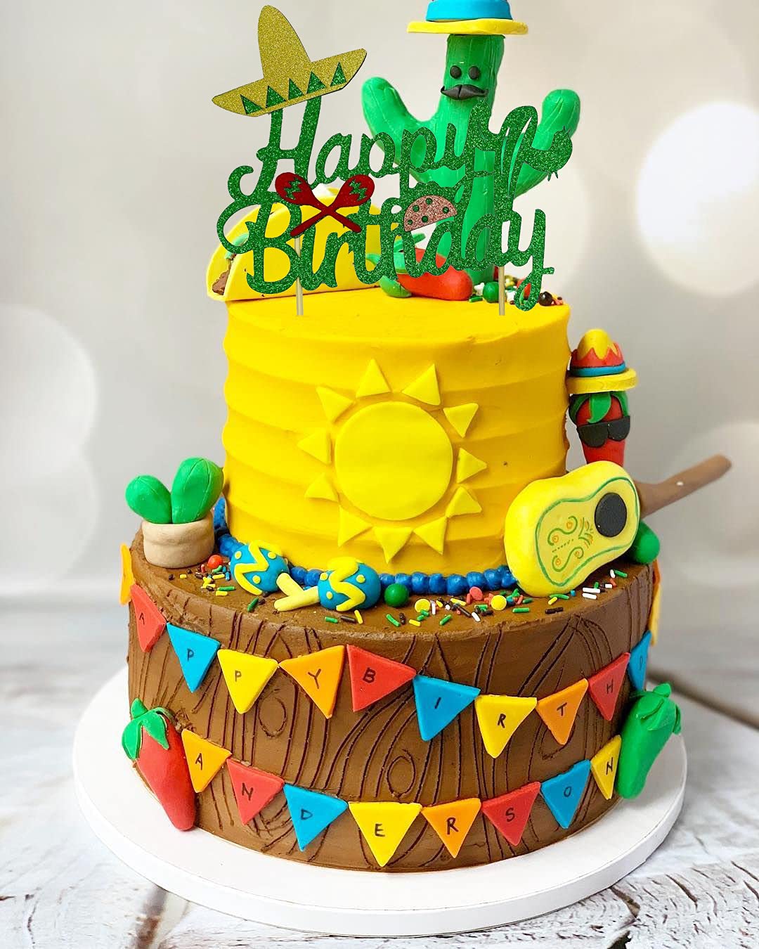 Mexican Cactus Birthday Cake Topper with Taco & Maracas - Happy Birthday Party Decorations for Mexican Theme Celebrations, Fiesta & Cinco de Mayo Parties