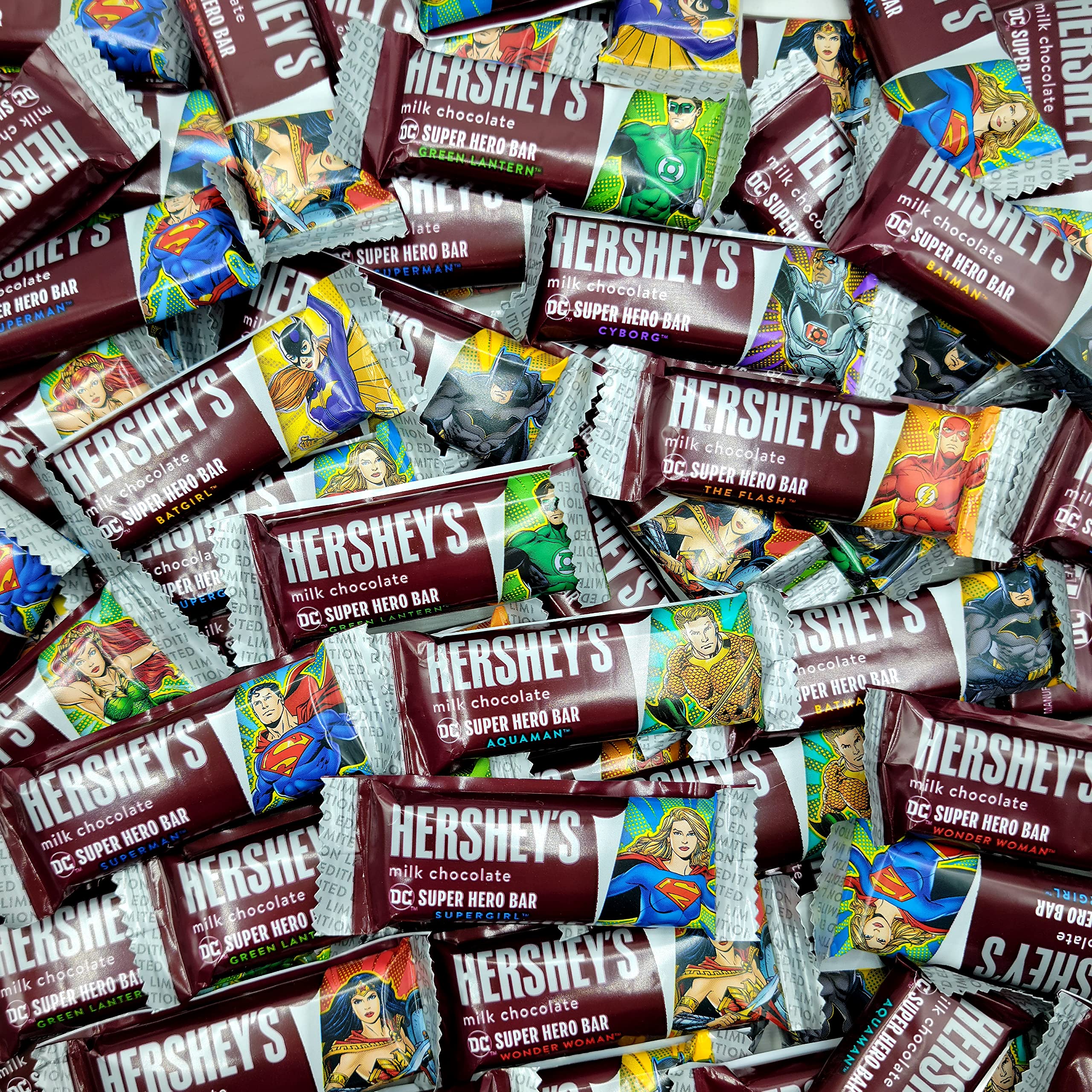 Hershey's Milk Chocolate Bars - DC Super Heroes Edition (Wonder Woman, Batman, Superman) - Fun Size Candy for Halloween, Christmas & Parties - Bulk 2 Pound Pack - Great for Gifts, Movie Nights & Superhero Themed Events