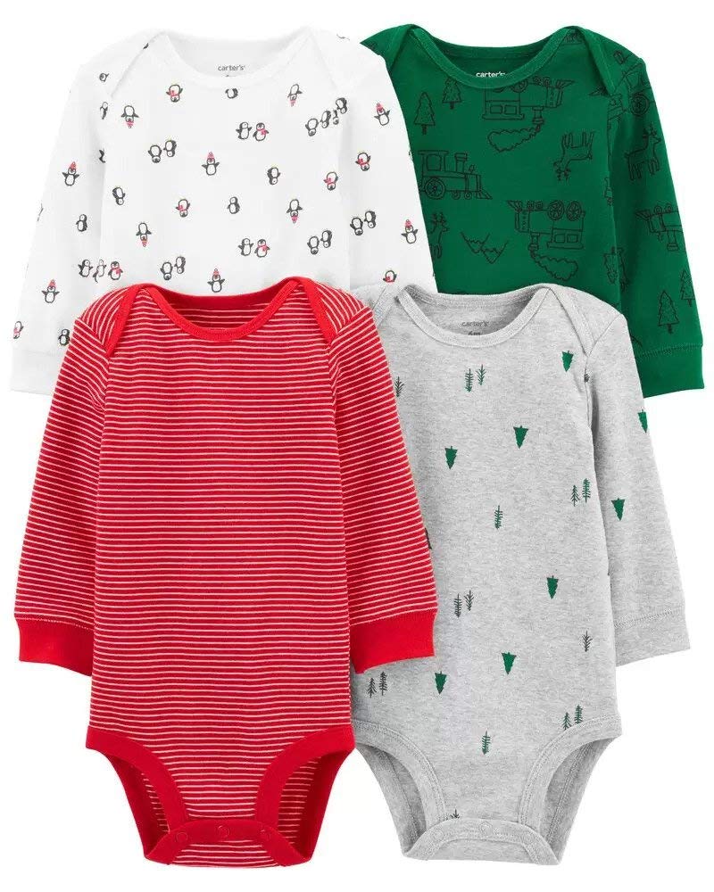 Carters 18 Month Christmas 4-Pack Holiday Original Bodysuits for Babies - Perfect for Family Photos, Holiday Parties & Gift Giving