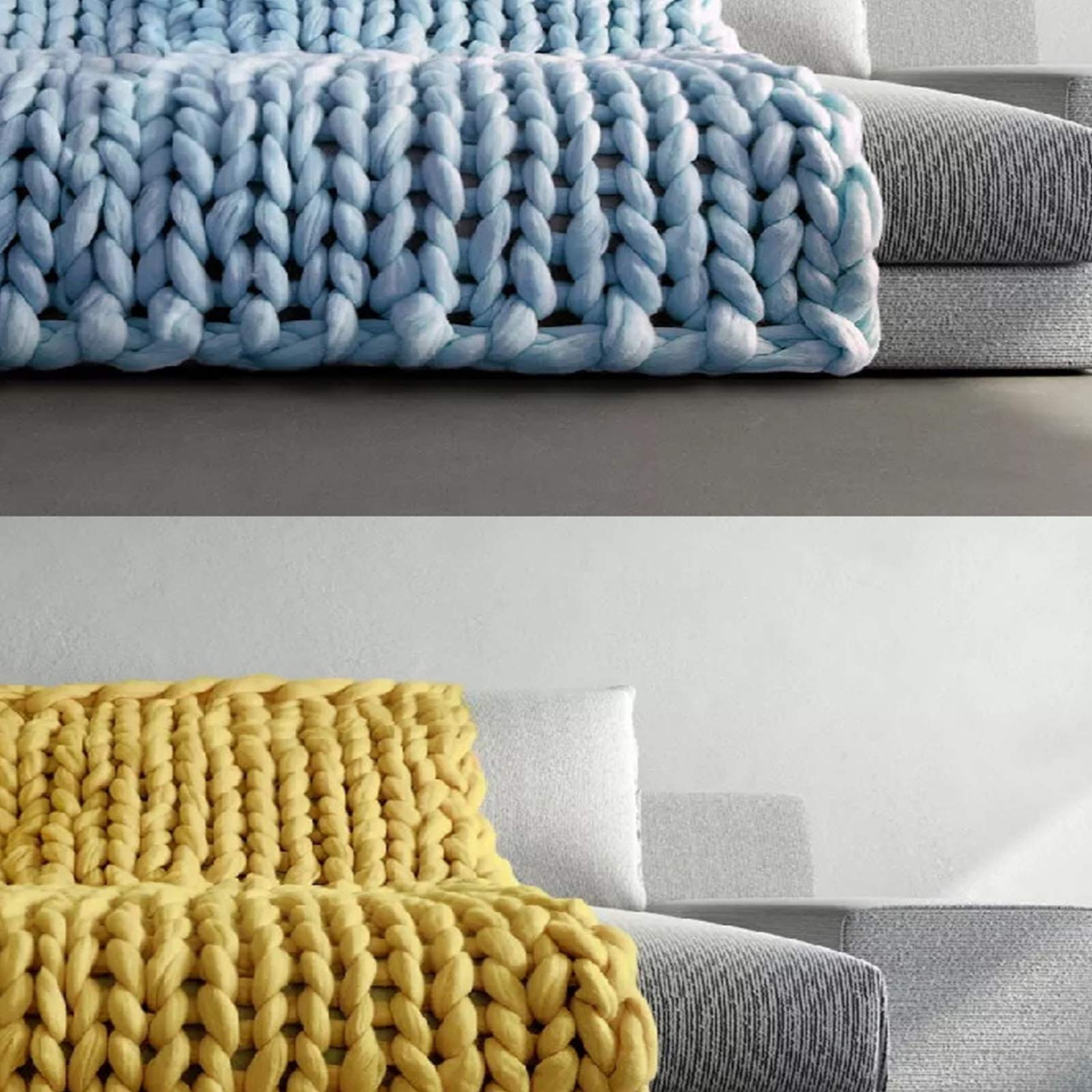 Chunky Knit Blanket - Soft Synthetic Wool Luxury Throw Blanket for Bed, Sofa & Chair - Cozy Handmade Bulky Knitted Blanket in Yellow - 40x40 Inches - Perfect for Home Decor, Winter Snuggling & Gift Giving