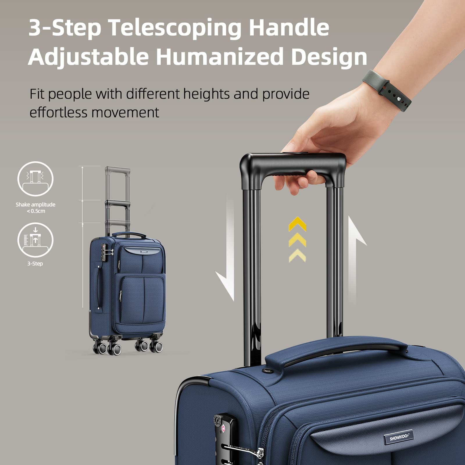 SHOWKOO 3-Piece Softside Expandable Lightweight Luggage Set with Double Spinner Wheels & TSA Lock - Blue (20in/24in/28in) - Durable Suitcase for Travel, Business Trips & Family Vacations