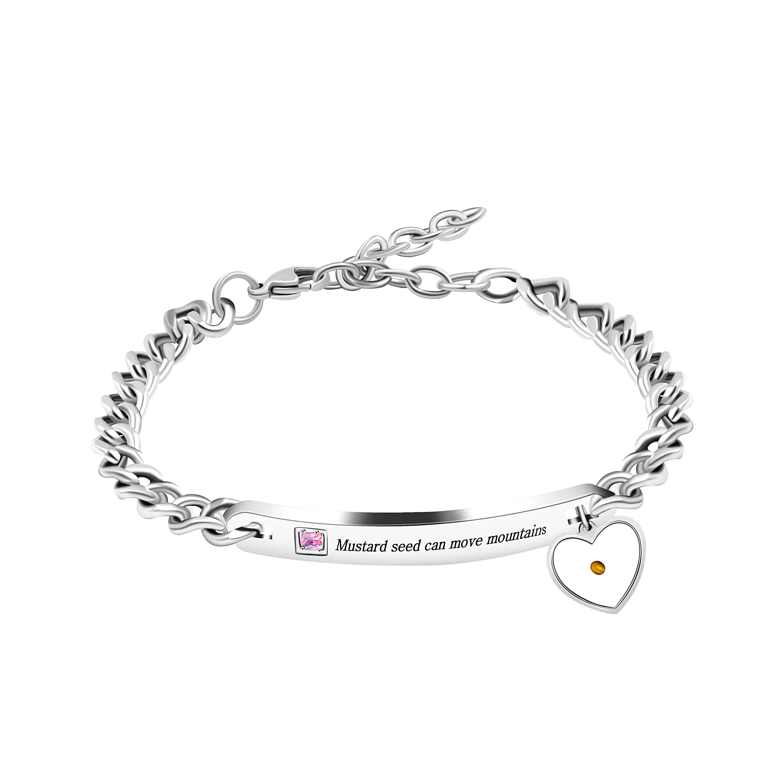 Uloveido Stainless Steel Chain Bangle Bracelet - Engraved 'Faith as Small as Mustard Seed Can Move Mountains' Y1133 - Elegant Religious Jewelry for Women, Perfect for Church, Weddings & Daily Wear