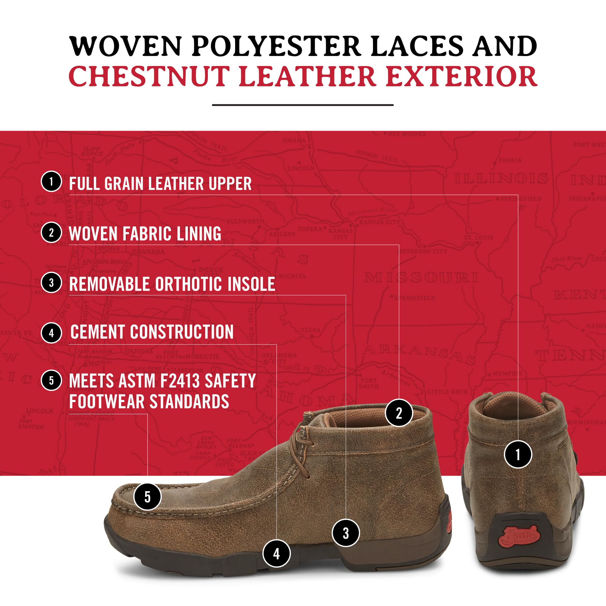 Justin Cappie Men's Steel Toe Work Boots - Premium Full-Grain Leather Moc Toe Chukka Boots with Oil & Slip Resistant Outsole, EH Safety Rated - Ideal for Construction, Warehouse & Industrial Work