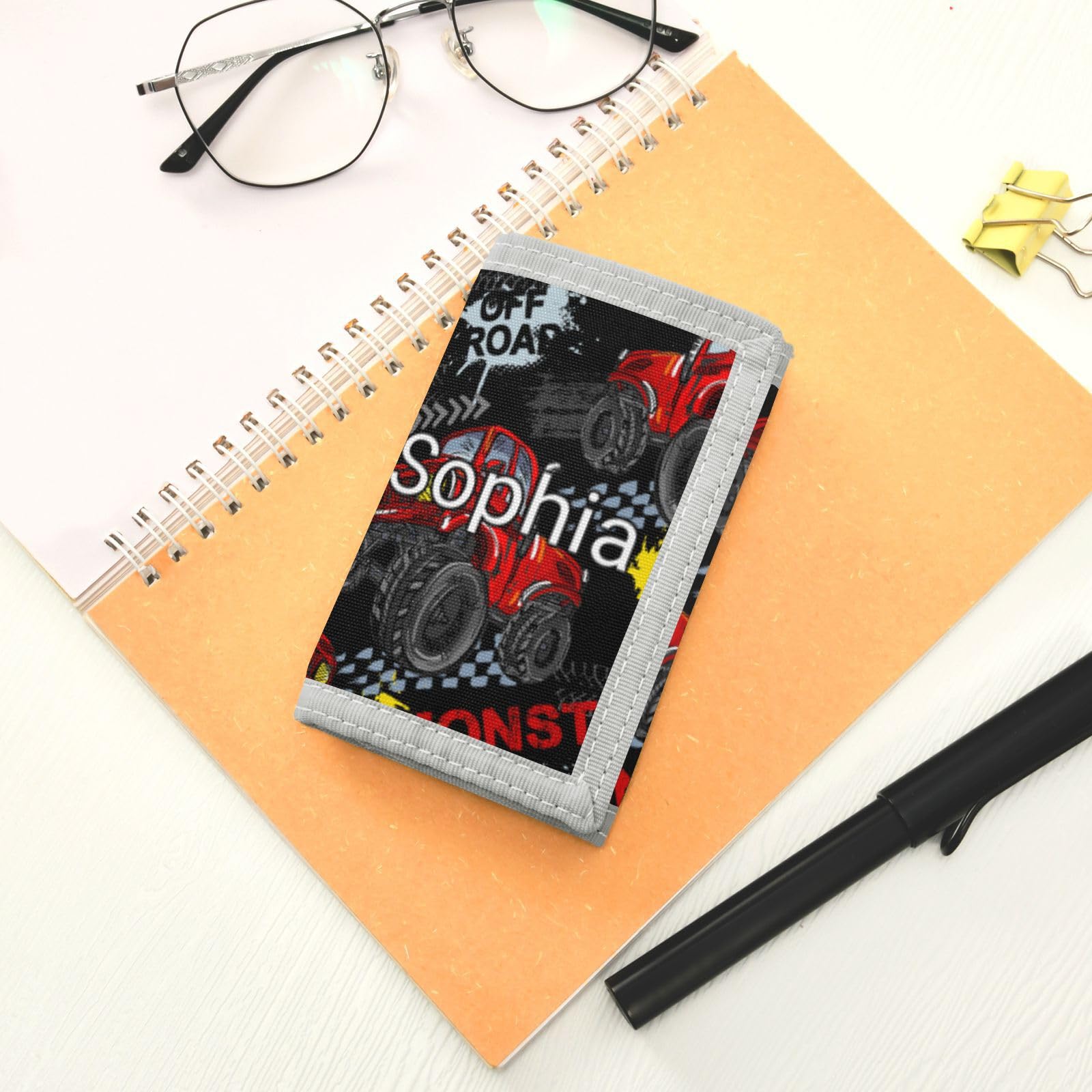 Custom Kids Wallets for Boys & Girls - Personalized Red Monster Truck Car Trifold Wallet | Unique Children's Birthday Gift for Toddlers | Perfect for School, Travel & Everyday Use