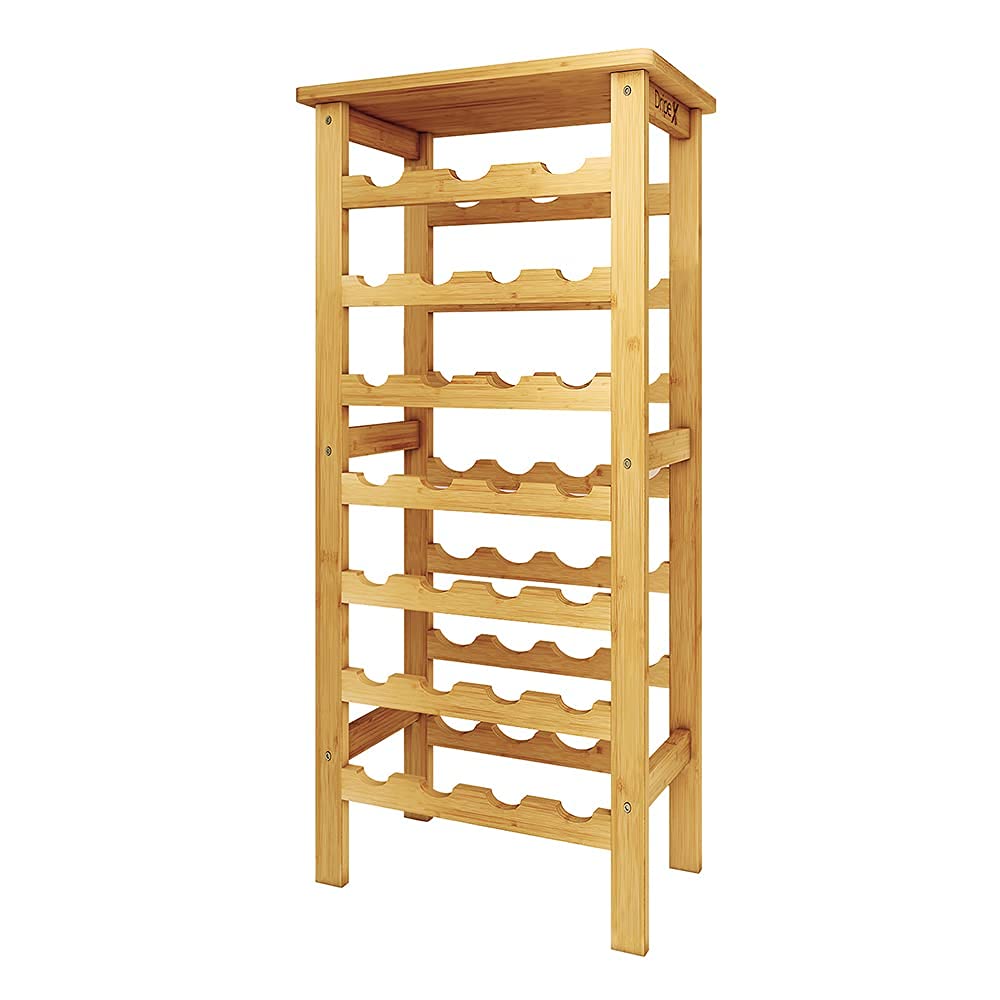 Dripex 7-Tier Bamboo Wine Rack - Free Standing Wine Holder for 27 Bottles, Kitchen & Home Storage Shelf with Table Top (47 x 29 x 102cm) - Perfect for Dining Room, Bar, Pantry & Wine Cellar Organization