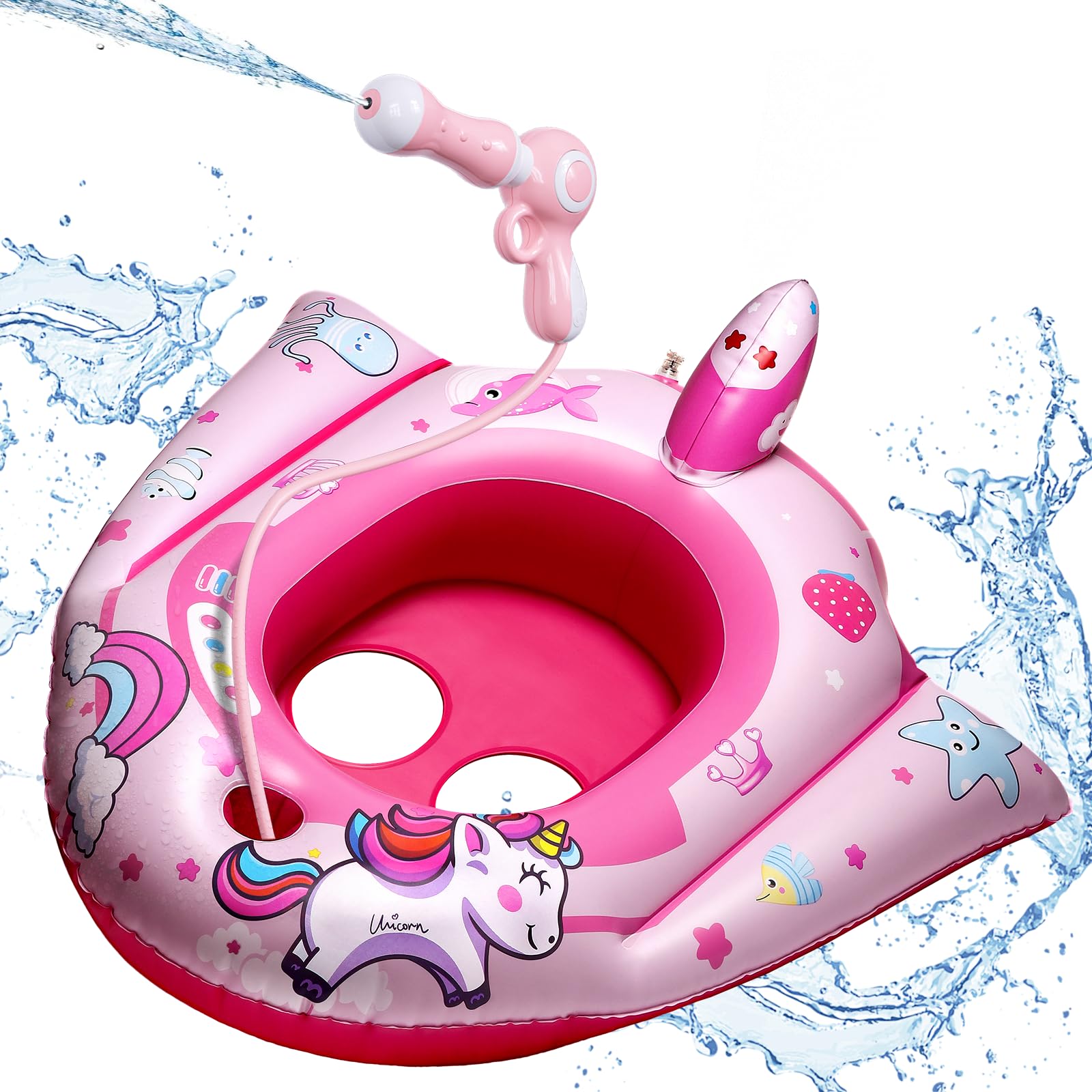 HopeRock Unicorn Pool Floats with Water Gun - Inflatable Swimming Pool Toys for Kids Ages 3-8, Fun Summer Water Play for Toddlers & Girls - Perfect for Backyard Pools, Beach Parties & Family Vacations