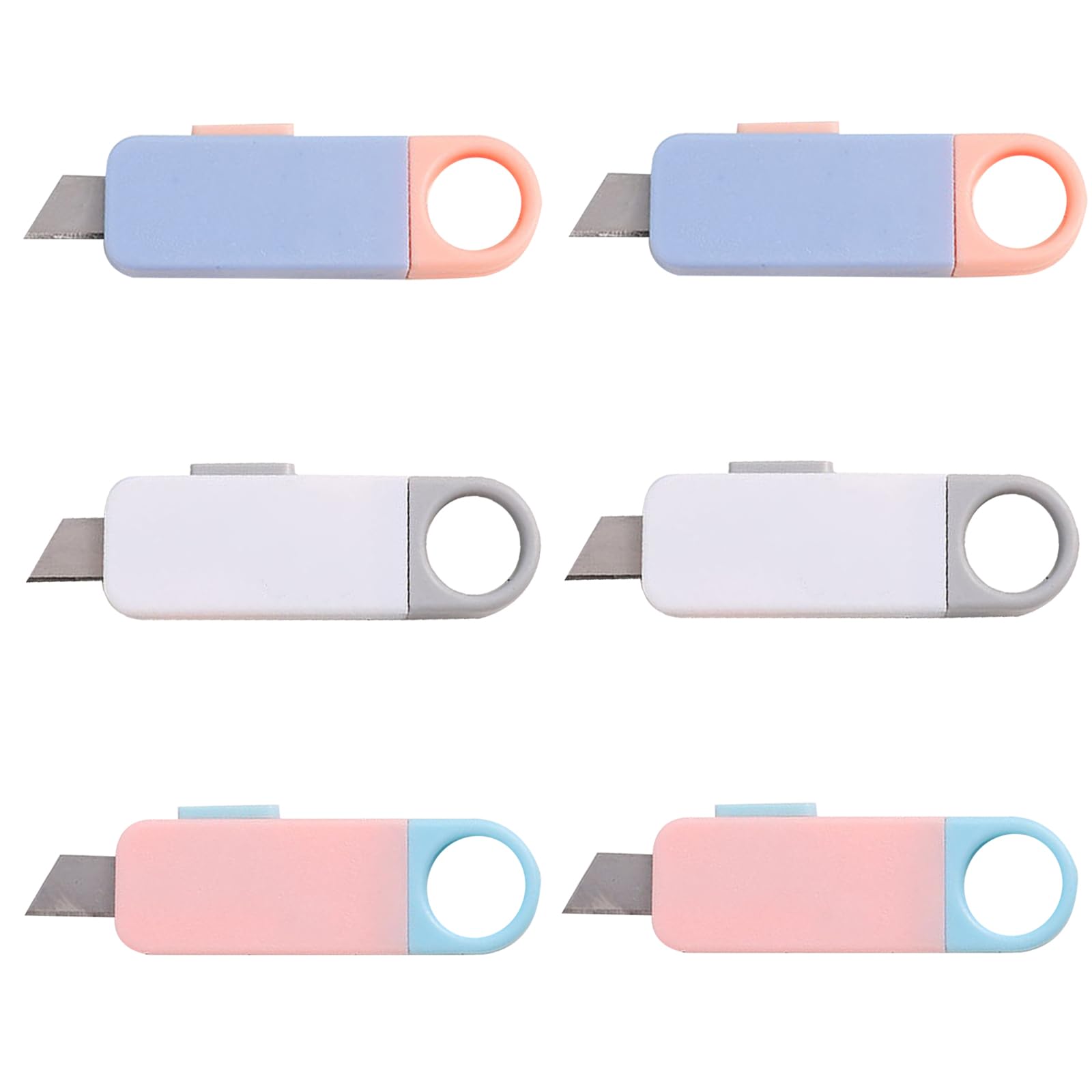 6-Pack Mini Retractable Utility Knives - Box Cutters, Letter Openers, Envelope Slitters with Keychain Hole for Office, Home & Packaging Use
