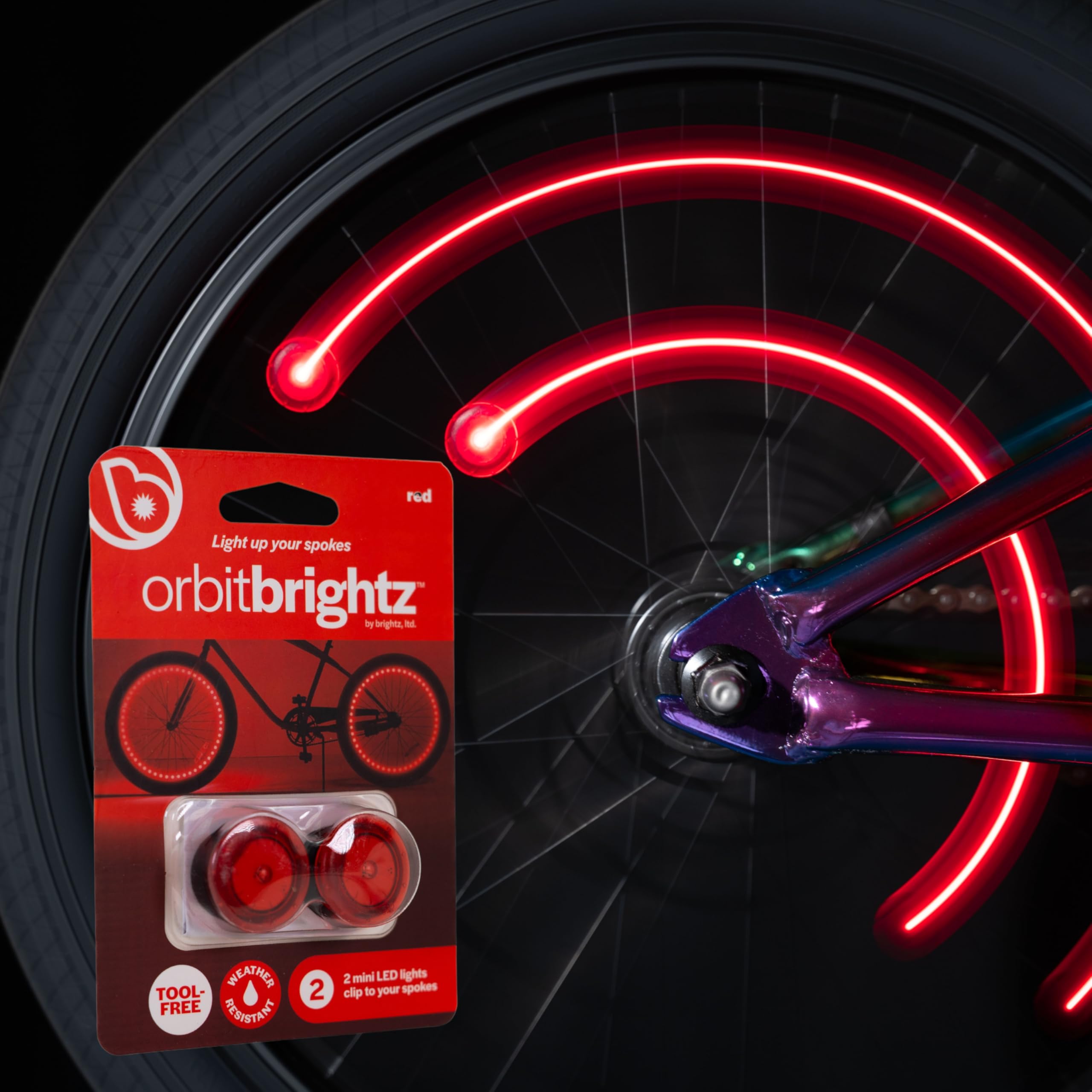 Brightz Orbit LED Bike Spoke Lights - Mini Bicycle Wheel Lights for Kids & Adults - Waterproof, Durable & Easy to Install - Perfect for Burning Man, Night Riding & Bike Decor (Red)