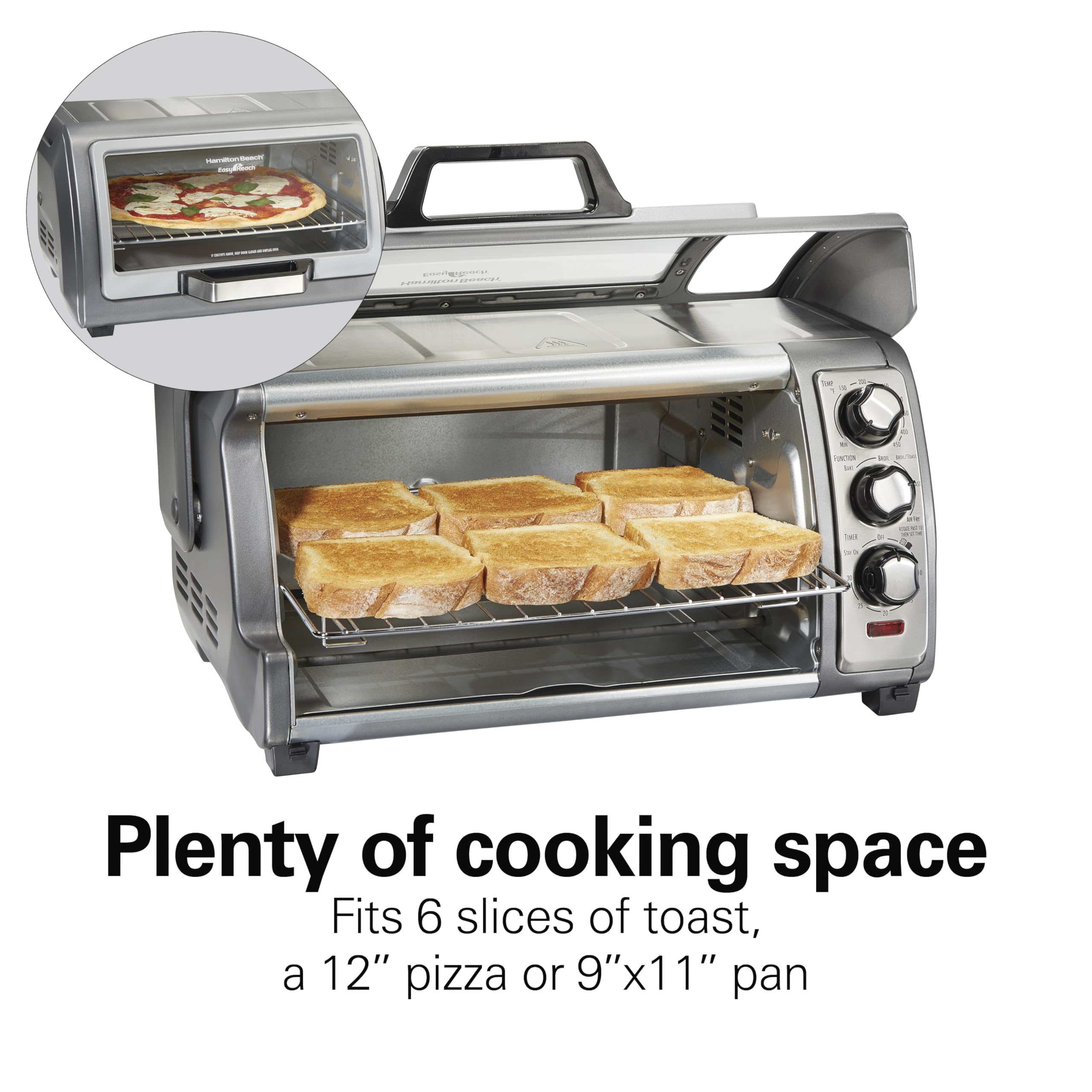 Hamilton Beach 12-in-1 Air Fryer Toaster Oven Combo - Large 6-Slice Capacity, Fits 12-Inch Pizza, 4 Cooking Functions (Convection, Bake, Broil, Toast) with Roll-Top Door & Sure-Crisp Technology - Stainless Steel Countertop Oven for Baking, Air Frying, Roasting & Reheating - Perfect for Small Kitchens, Dorms & Family Cooking