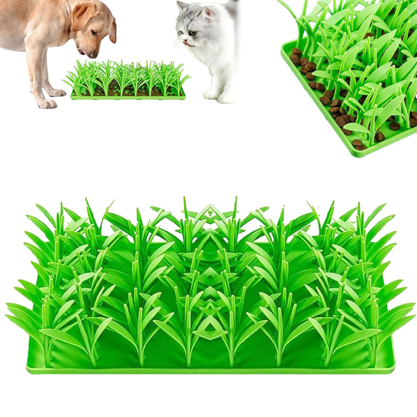Premium Silicone Grass Mat for Cats & Dogs - Slow Feeder Snuffle Mat for Mental Stimulation - Non-Slip Pet Food Mat, Easy to Fill & Machine Washable (Green, 1pc) - Perfect for Puzzle Feeding & Reducing Fast Eating in Pets