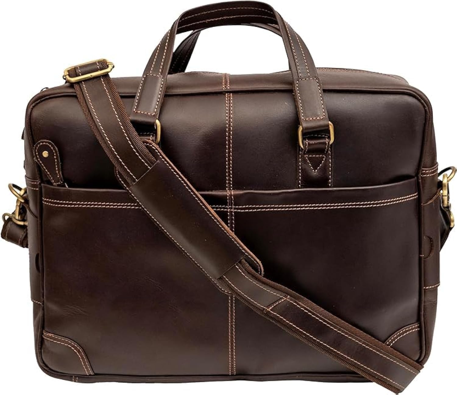 Premium Brown Genuine Leather Laptop Bag - 16 Inch Stylish Business Briefcase for Men & Women - Multiple Pockets & Adjustable Shoulder Strap - Perfect for Office, Travel & Commuting