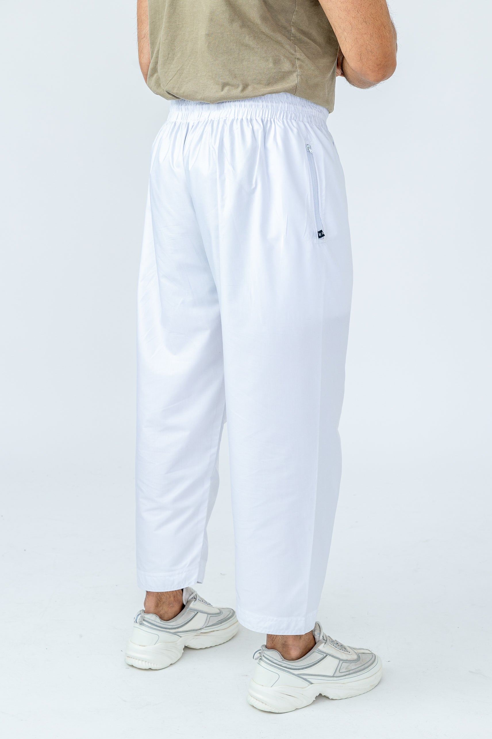 Men's Comfortable White Pants with Elastic Waistband & Zipper Pocket - Perfect for Casual Wear, Office & Travel