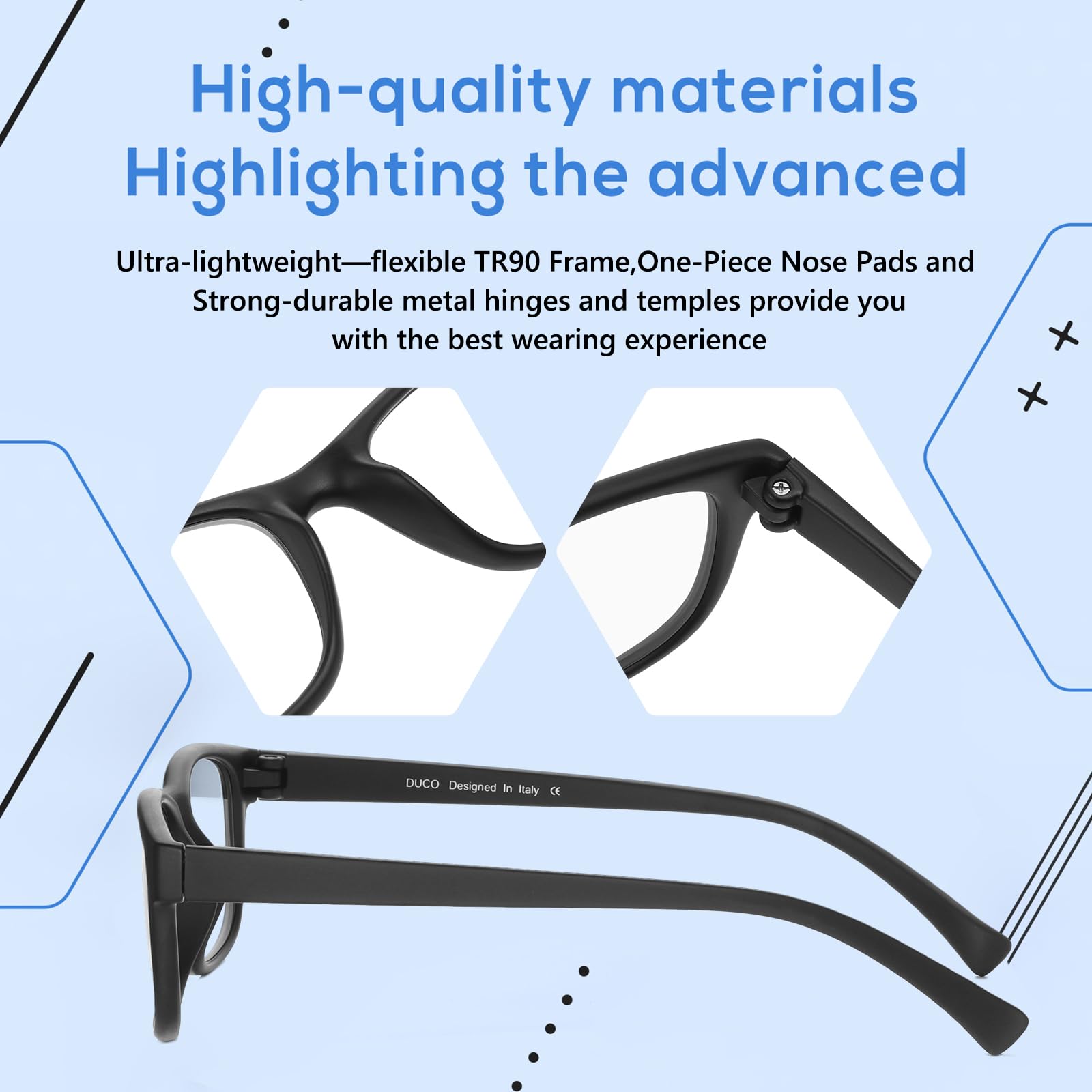 DUCO Blue Light Blocking Glasses for Computer & Gaming - Anti Eye Strain Glasses with Amber Lens 8016 - Perfect for Office Work, Online Classes & Nighttime Screen Use