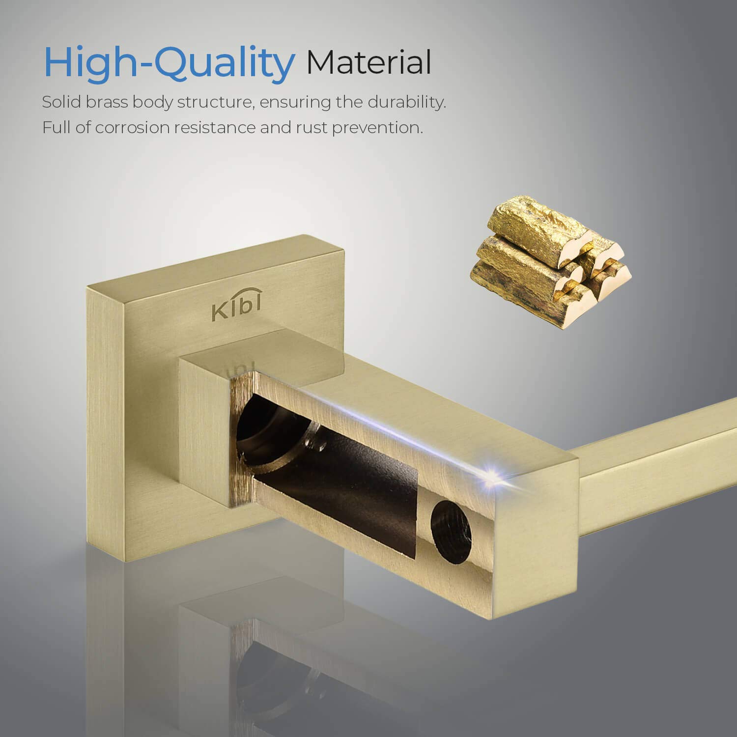 KIBI Cube 4-Piece Bathroom Hardware Set - Solid Brass Towel Bar, Towel Ring, Toilet Paper Holder & Robe Hooks | Brushed Gold Finish | Durable & Stylish for Modern Bathrooms | Perfect for Home, Hotel & Spa Decor (C-KBA15-4)