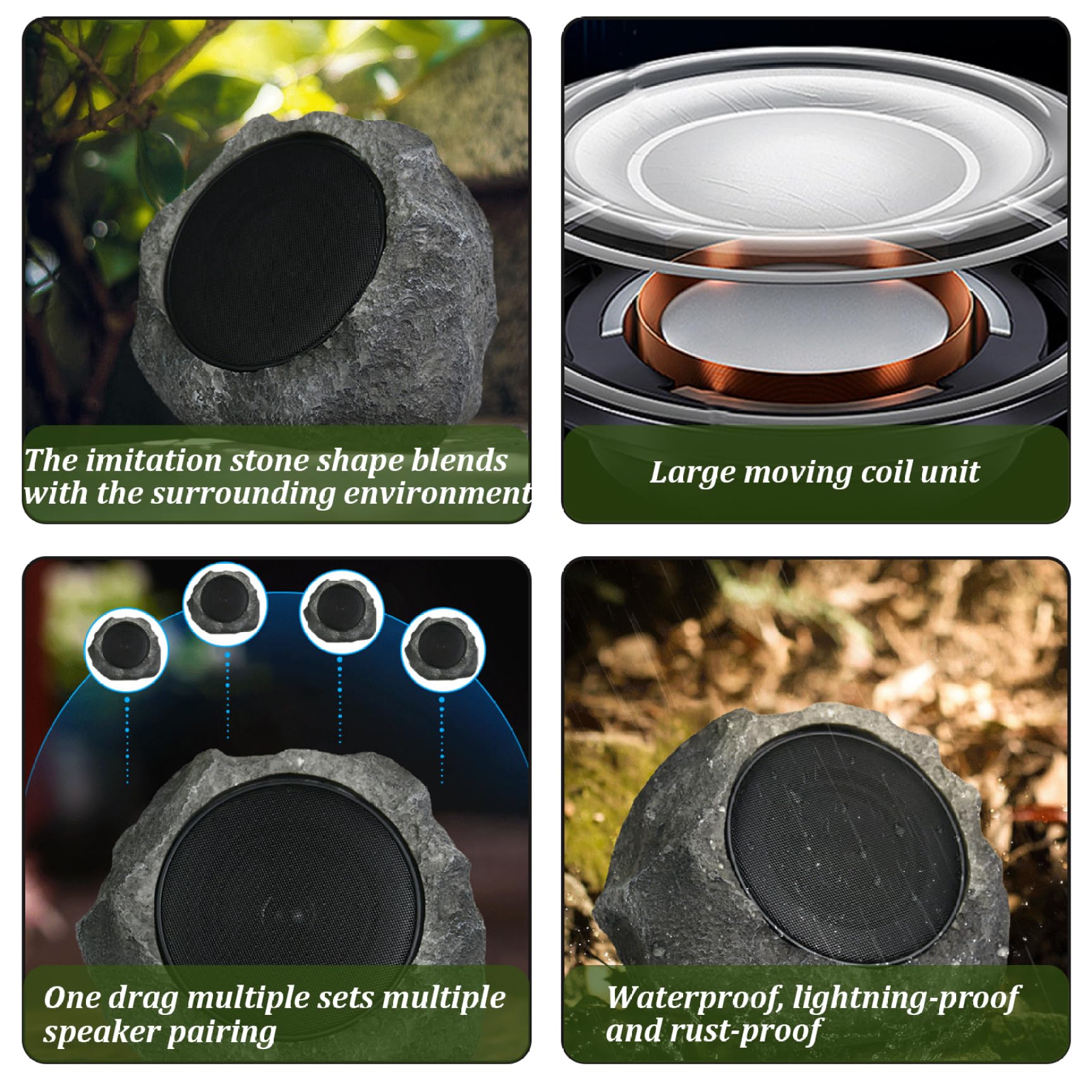 LAANCOO 9X7X7'' Solar-Powered Waterproof Outdoor Rock Speakers - Wireless USB Rechargeable for Garden, Patio, Villa, Park, Camping, Poolside, and Backyard Entertainment
