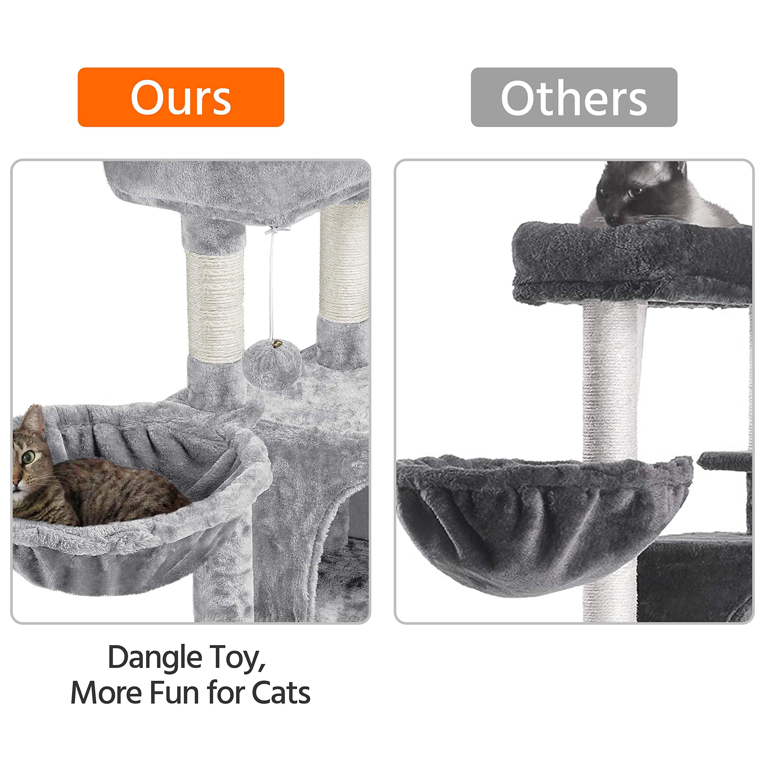 Topeakmart 42 Inch Cat Tree Tower for Indoor Cats - Multi-Level Cat Condo with Perch, Hammock & Scratching Posts - Durable Cat Activity Center & House in Light Gray - Perfect for Small Spaces & Playful Kittens