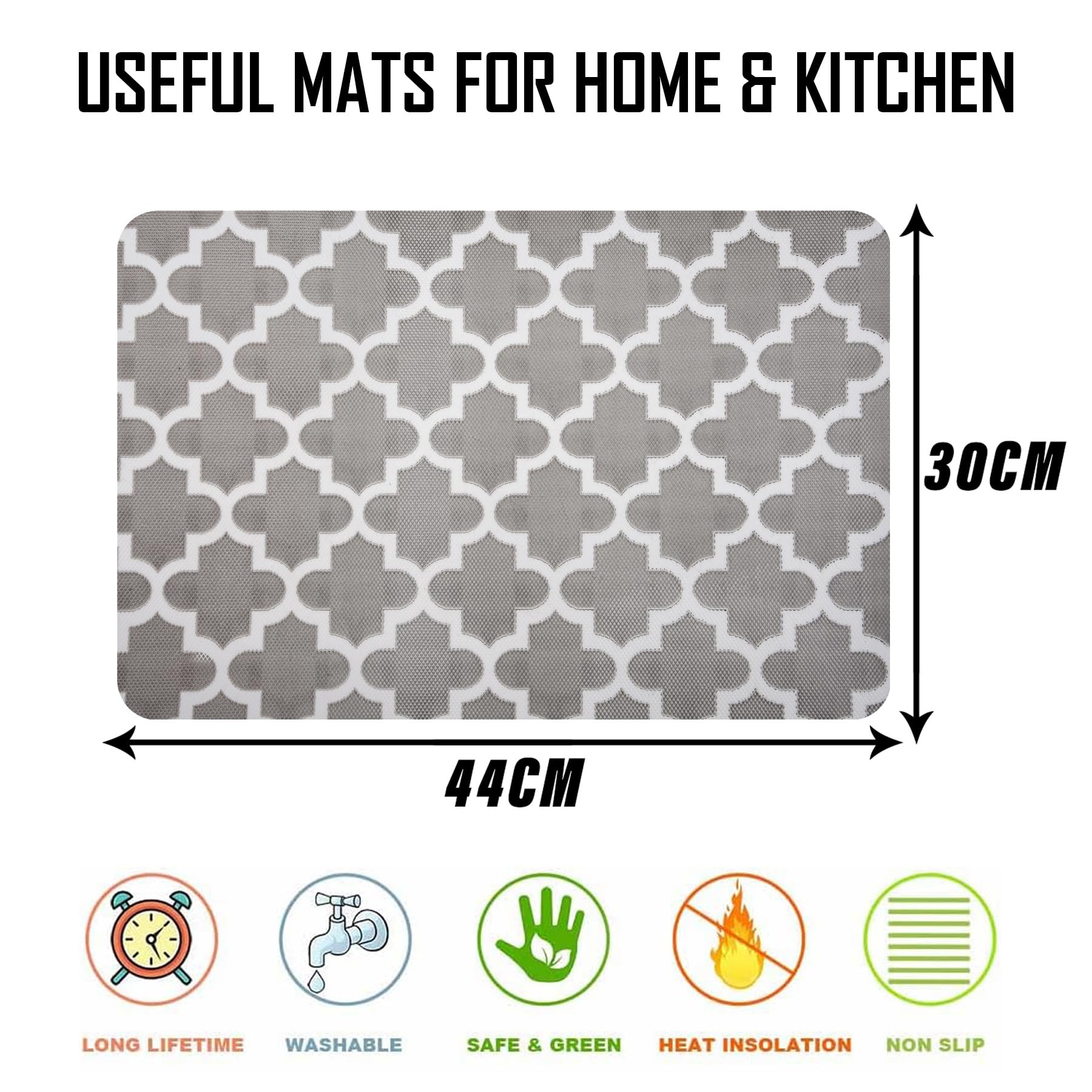 Premium Non-Slip Hexagon Placemats Set of 6 - Gray Modern Dining Table Mats for Kitchen & Dining Room, Heat Resistant Home Decor Placemats for Everyday Use & Dinner Parties