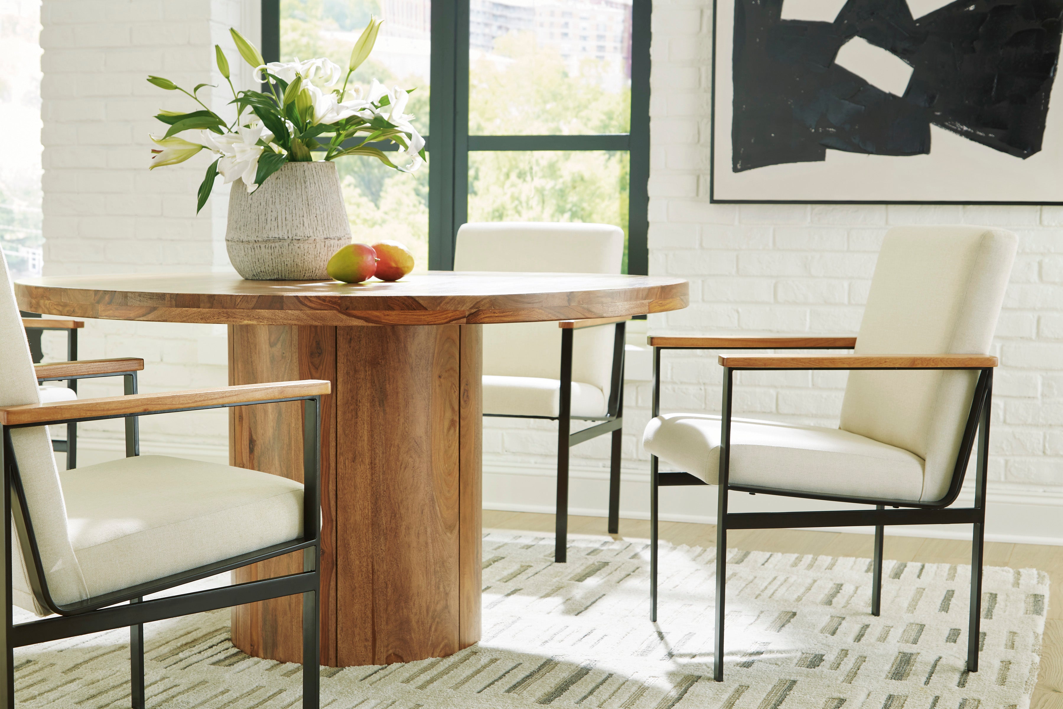 Dahlia 54-Inch Round Dining Table Set with 4 Arm Chairs - Perfect for Kitchen, Dining Room, and Small Space Gatherings