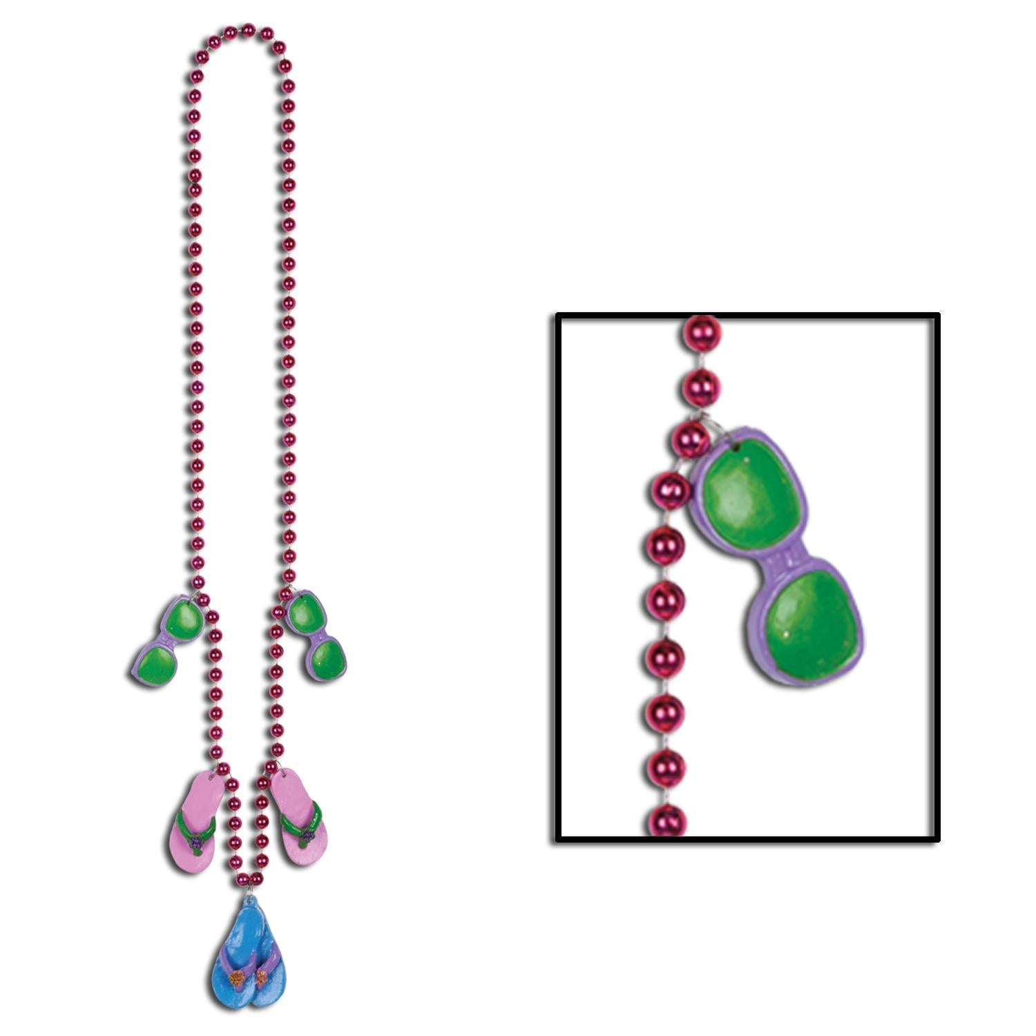 12 Pack Beistle Luau Party Bead Necklaces with Flip Flop Medallions - Tropical Hawaiian Themed Party Supplies for Summer Beach, Pool & Luau Events