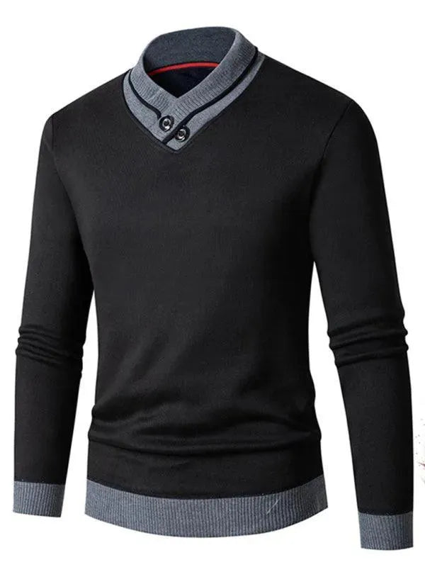 Men's Slim Fit Turtleneck V-Neck Sweater - Soft & Warm Knit Pullover for Casual Wear, Office & Winter Outfits