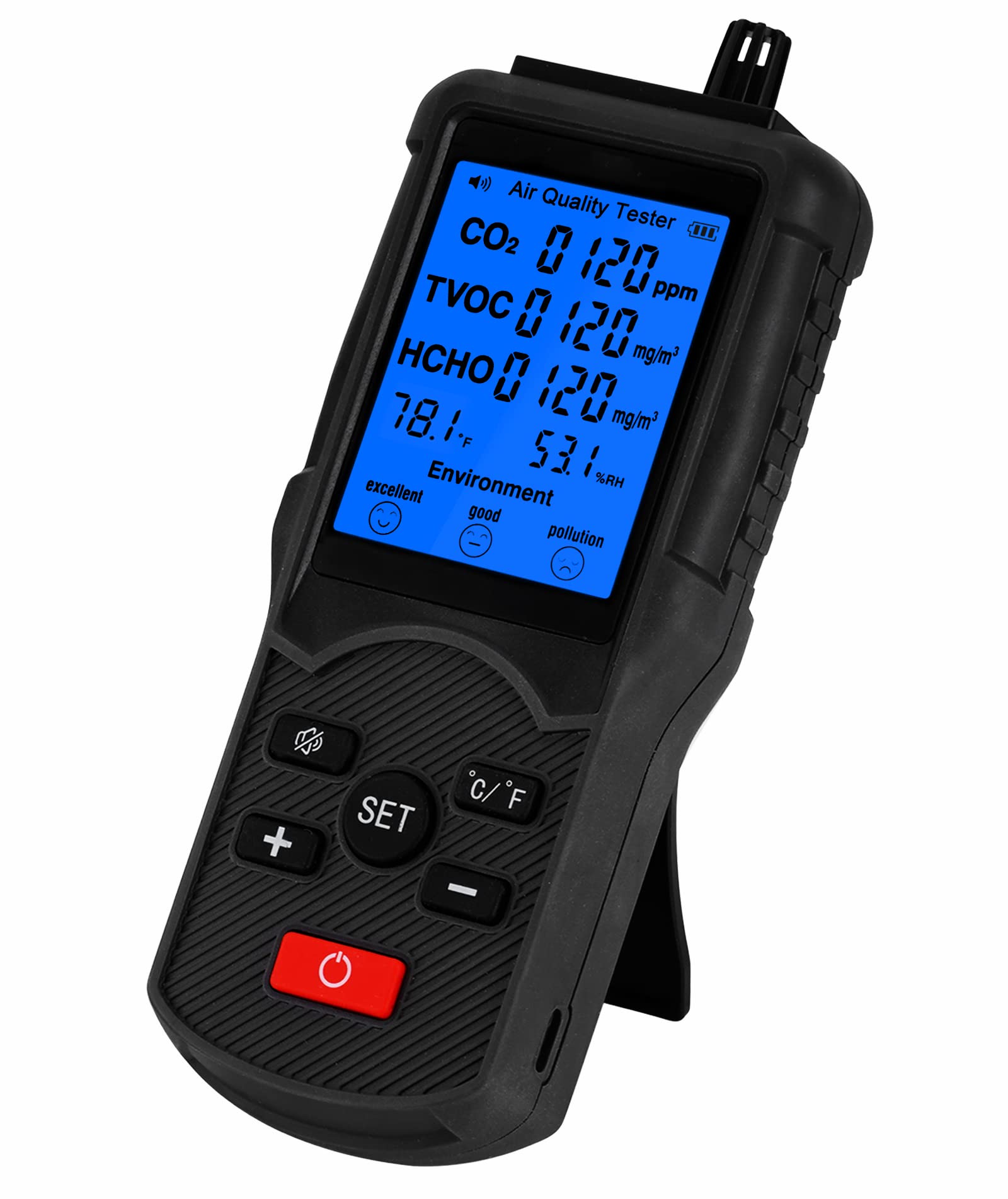 5-in-1 Portable Air Quality Monitor - HCHO Detector for Indoor Pollution Testing in Home, Office & Car | Real-Time PM2.5/TVOC/CO2 Detection with Rechargeable Battery & Holder | Perfect for Allergy Sufferers, Baby Rooms & Workplaces