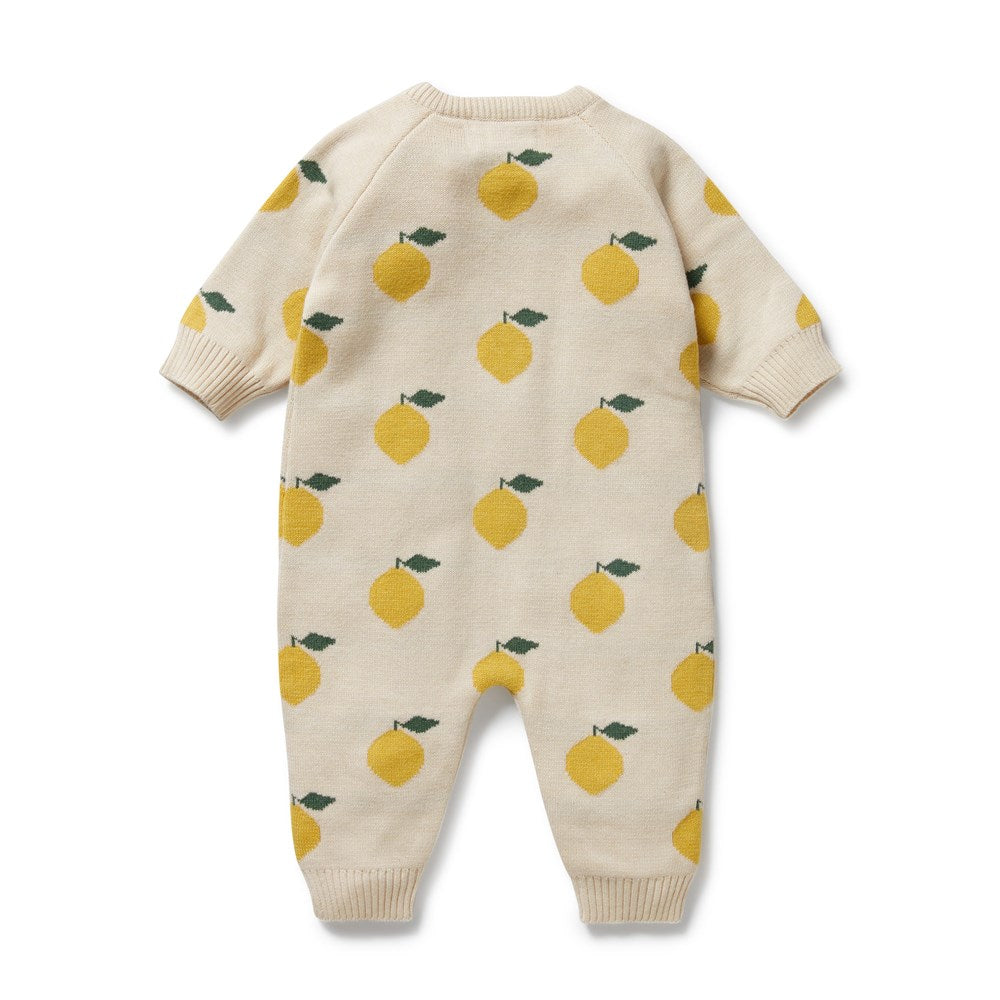 Organic Cotton Lemony Knitted Jacquard Baby Growsuit - Soft & Breathable Newborn Romper for Boys & Girls - Perfect for Playtime, Sleepwear & Photo Shoots