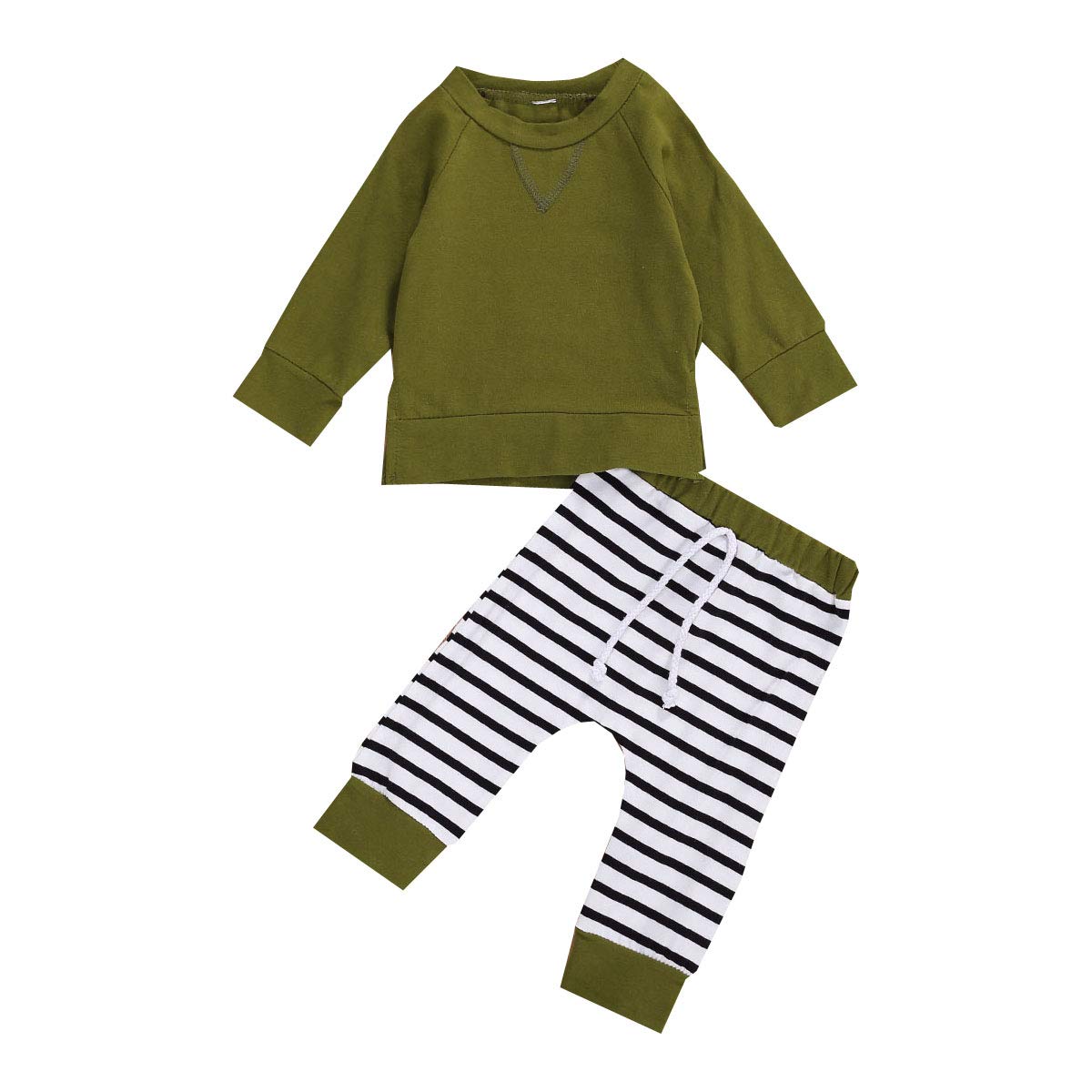 Newborn Baby Clothes Set - Long Sleeve Pullover & Striped Pants 2-Piece Outfit for Boys & Girls (0-6 Months, Green) - Perfect for Fall Season & Photo Shoots