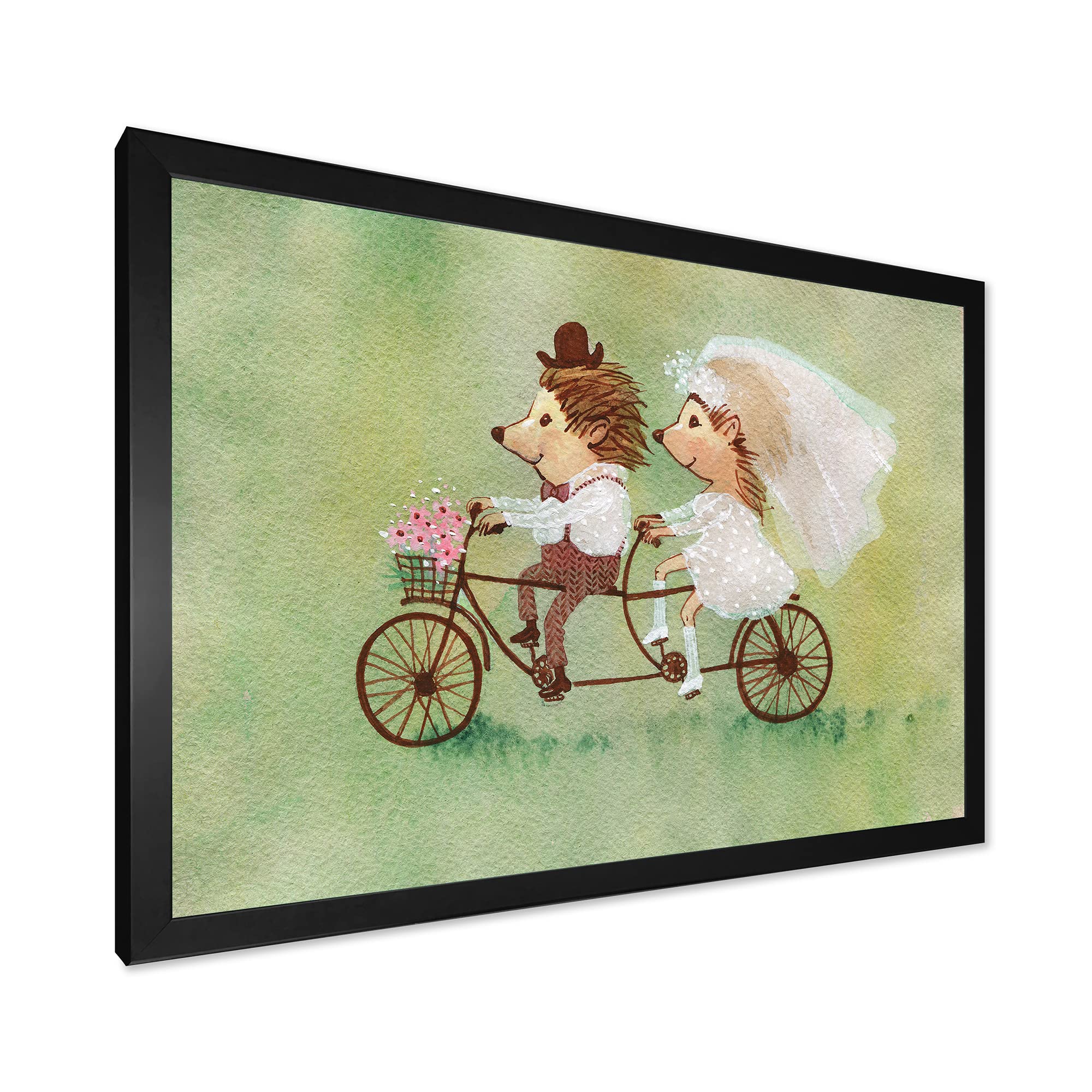Hedgehog Couple Riding Bike - Traditional Framed Wall Art Decor for Living Room, Bedroom & Office