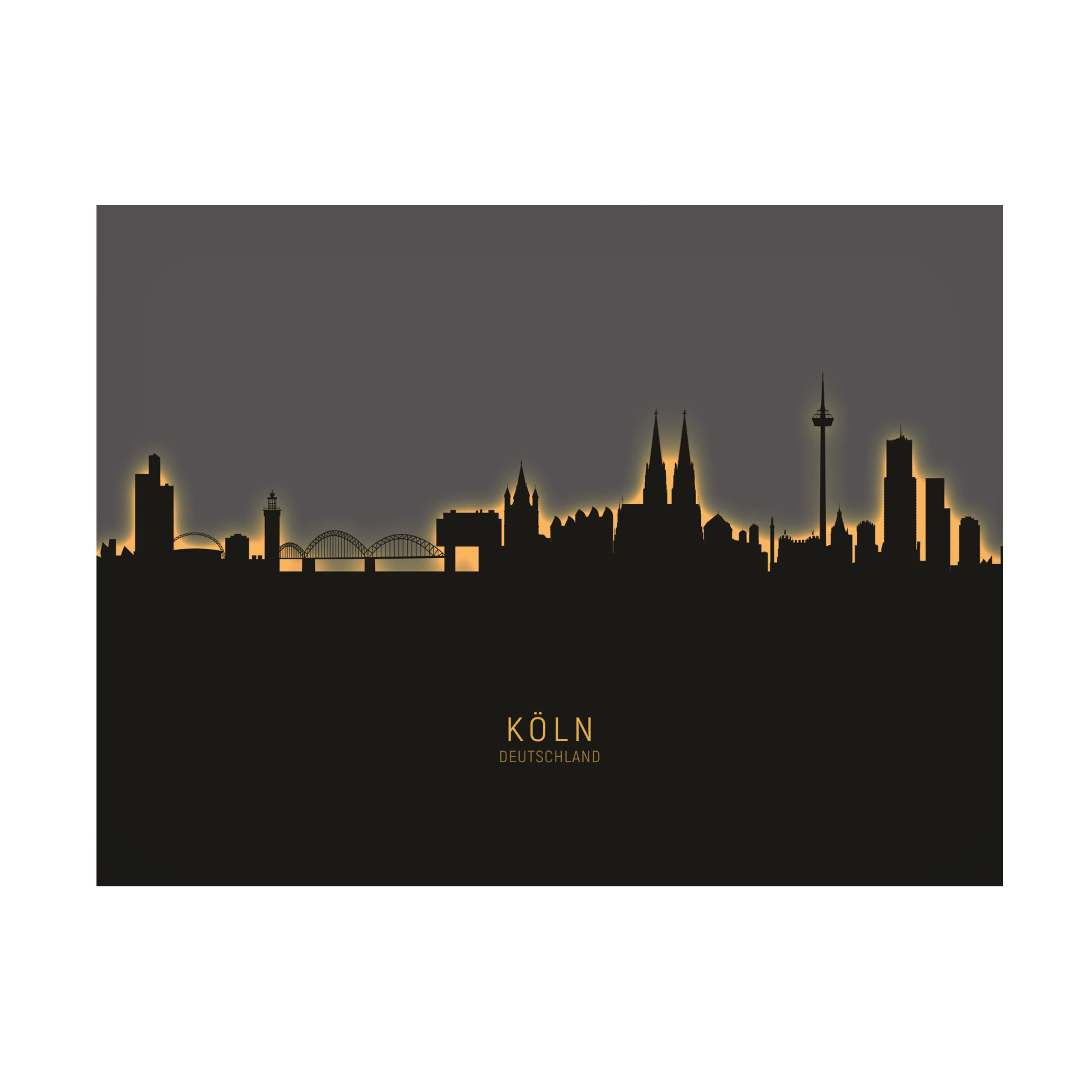Michael Tompsett 'Cologne Germany Skyline Glow II' Canvas Wall Art Print - Modern Cityscape Painting for Living Room, Office & Home Decor
