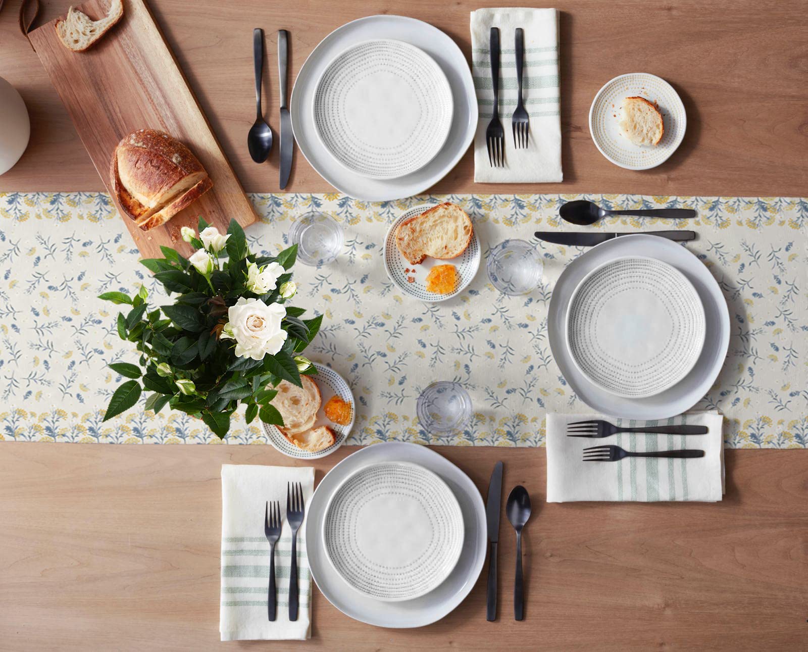 36 Inch Burlap Linen Table Runner - Rustic Beige Floral Farmhouse Decor for Dining Table, Coffee Table, Wedding & Banquet | Spring Harvest Kitchen Decor, Dresser Scarf for Home & Party