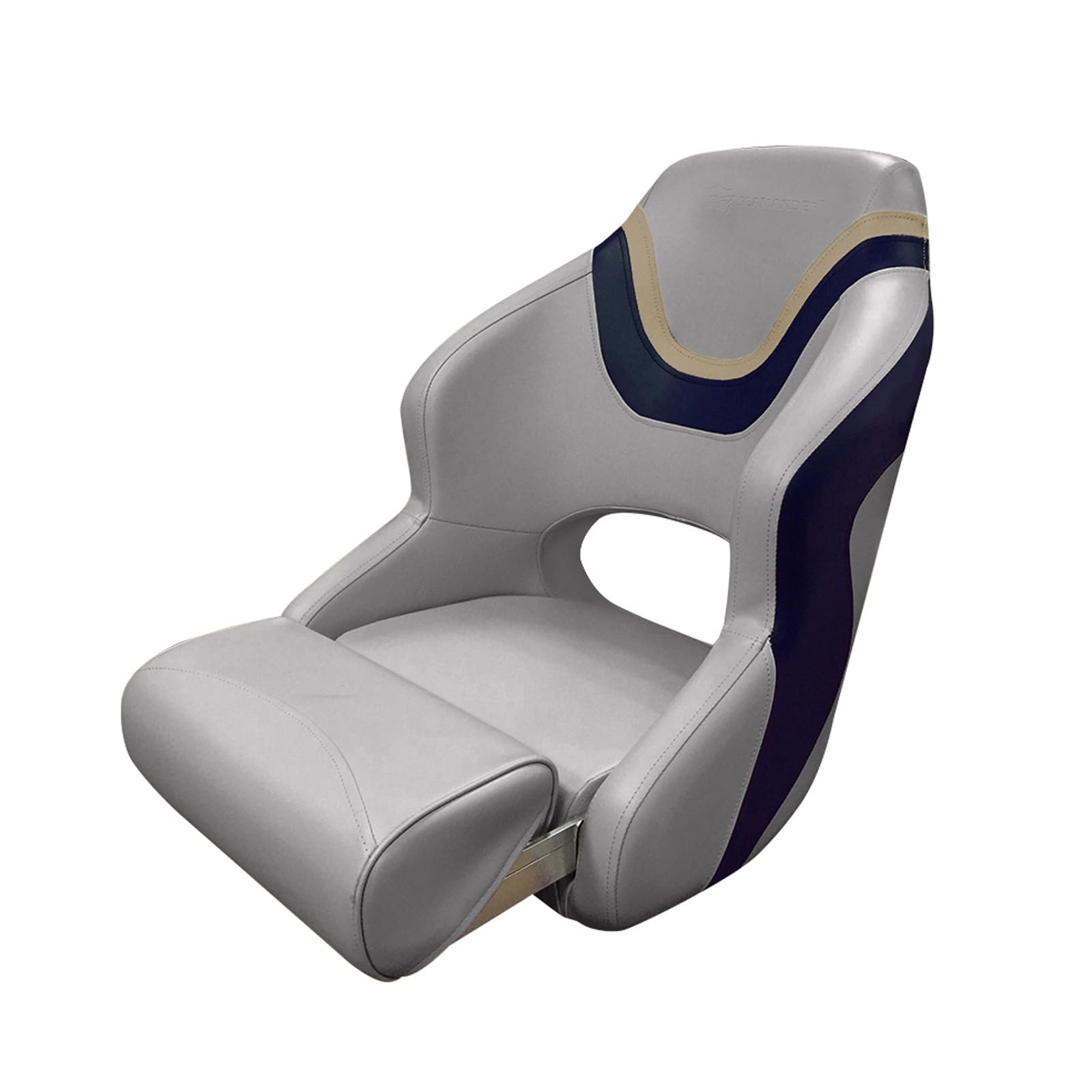 Seamander Captain Bucket Seat - Sport Flip Up Boat Seat with Adjustable Design (Grey/Blue&Tan) - Perfect for Fishing Boats, Pontoon Boats & Marine Use