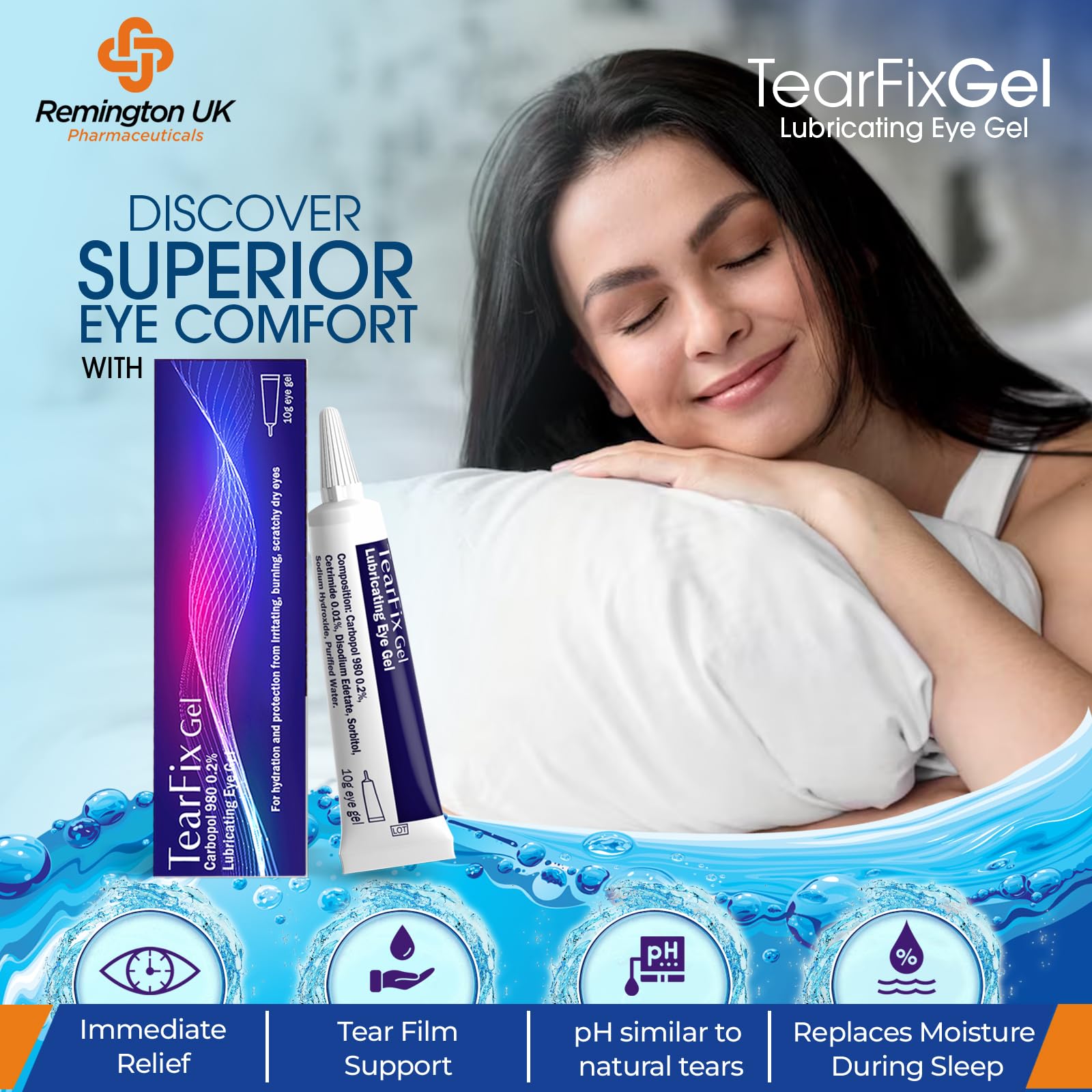 TearFix Carbopol 980 0.2% Lubricating Eye Gel for Dry, Irritated & Tired Eyes - Soothing Eye Drops for Contact Lens Wearers & Computer Users (1 Pack) - Perfect for Nighttime Relief & Office Work