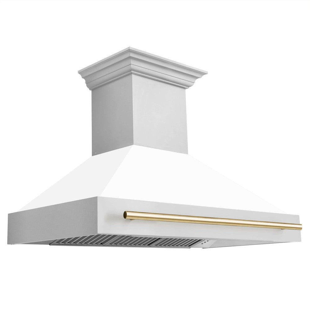 ZLINE Autograph Edition 48-Inch Stainless Steel Range Hood with White Matte Shell & Accent Handle (8654STZ WM48) - Premium Kitchen Ventilation for Modern Homes