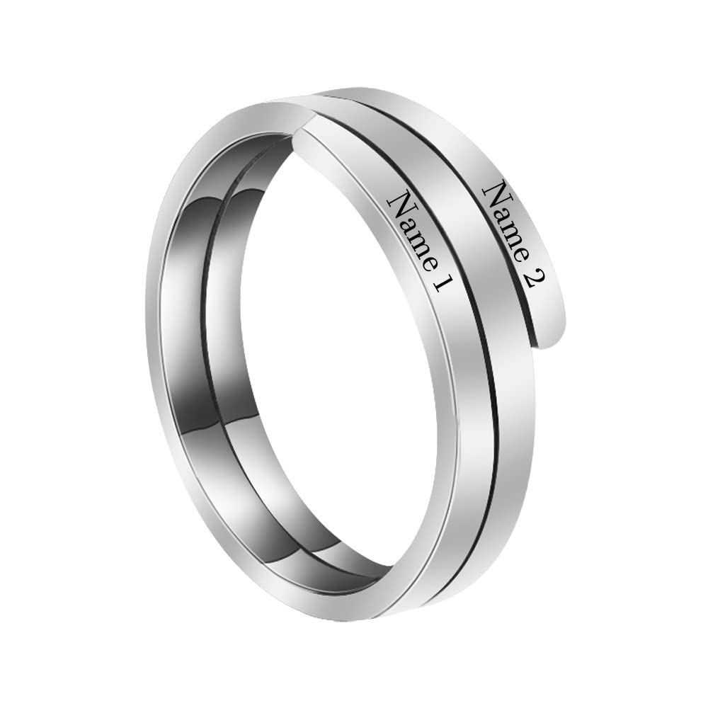 Adjustable Stainless Steel Spiral Name Engraved Rings for Women - Best Friend BFF Jewelry Set, Personalized Birthday Gift for Her, Encouragement Present - Perfect for Matching Friendship Bracelets & Special Occasions (Silver Double Layer)