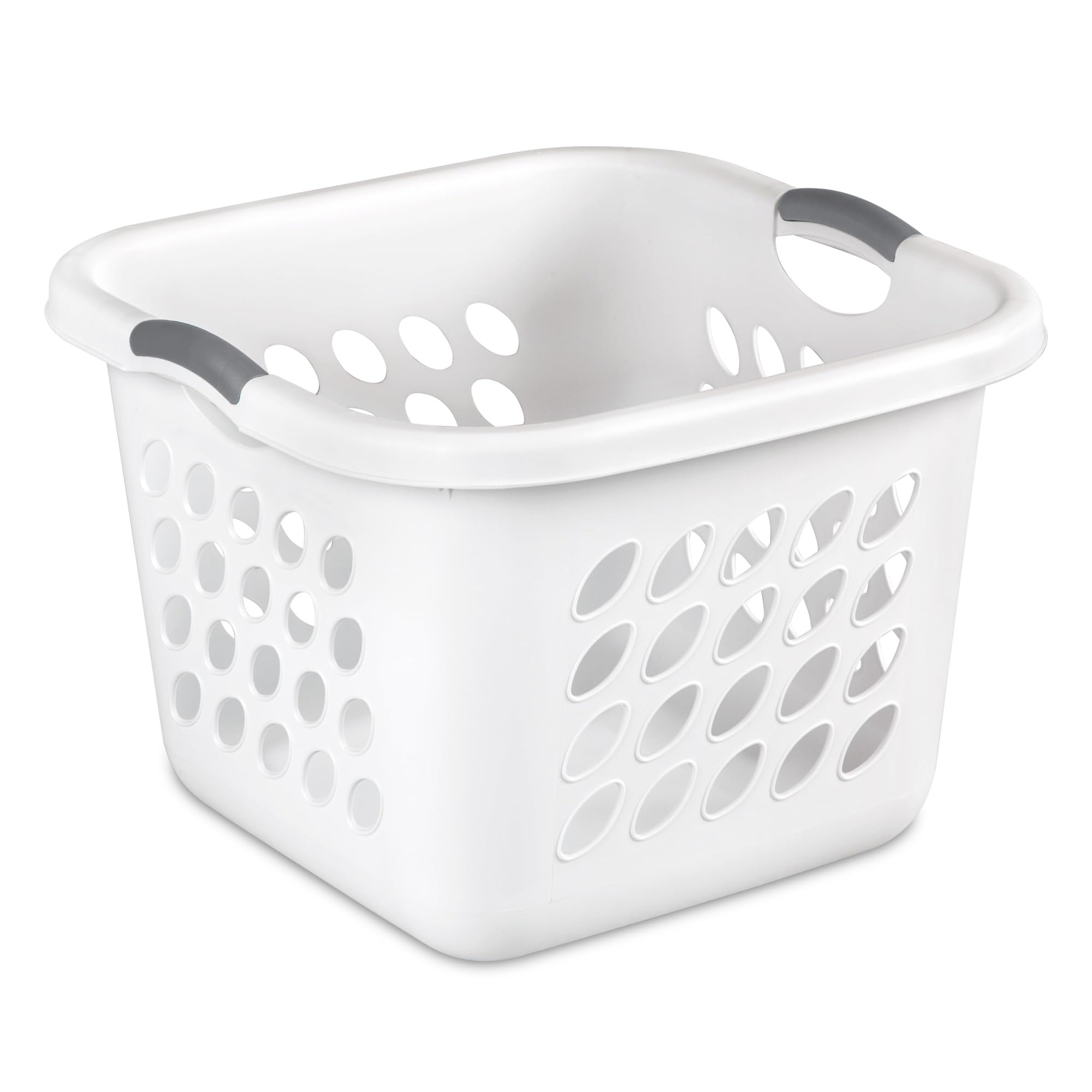1.5 Bushel Square Laundry Basket with Handles - White Plastic Storage Hamper for Clothes, Bedroom, Bathroom & Laundry Room Organization