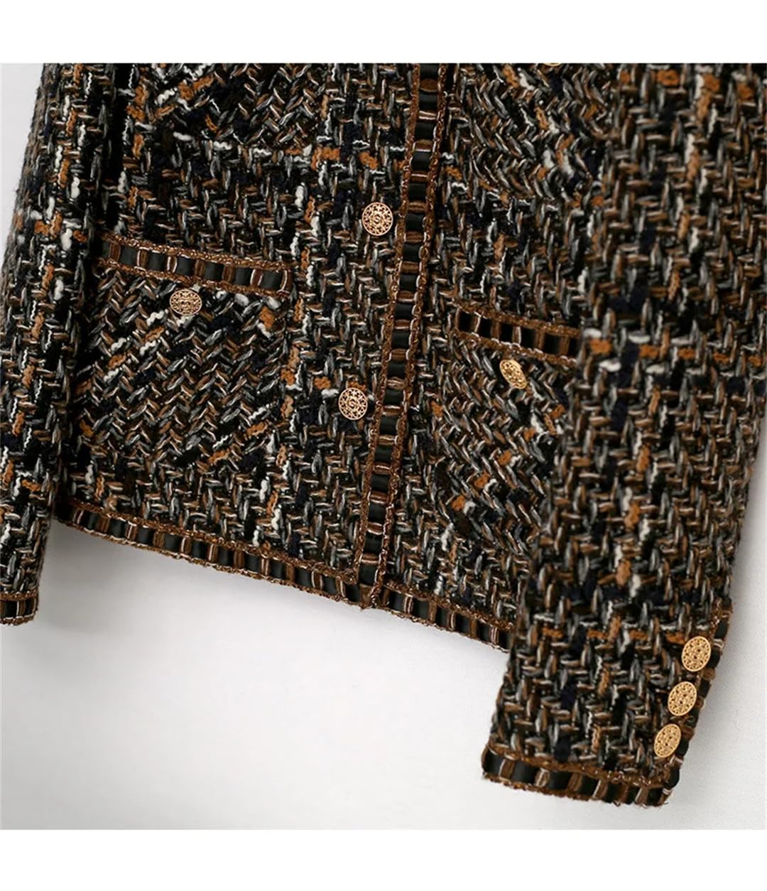 Women's Plaid Tweed Jacket - Classic Coffee Color Versatile Blazer for Spring Fall Winter | Office Wear, Casual Outfits & Date Night Fashion