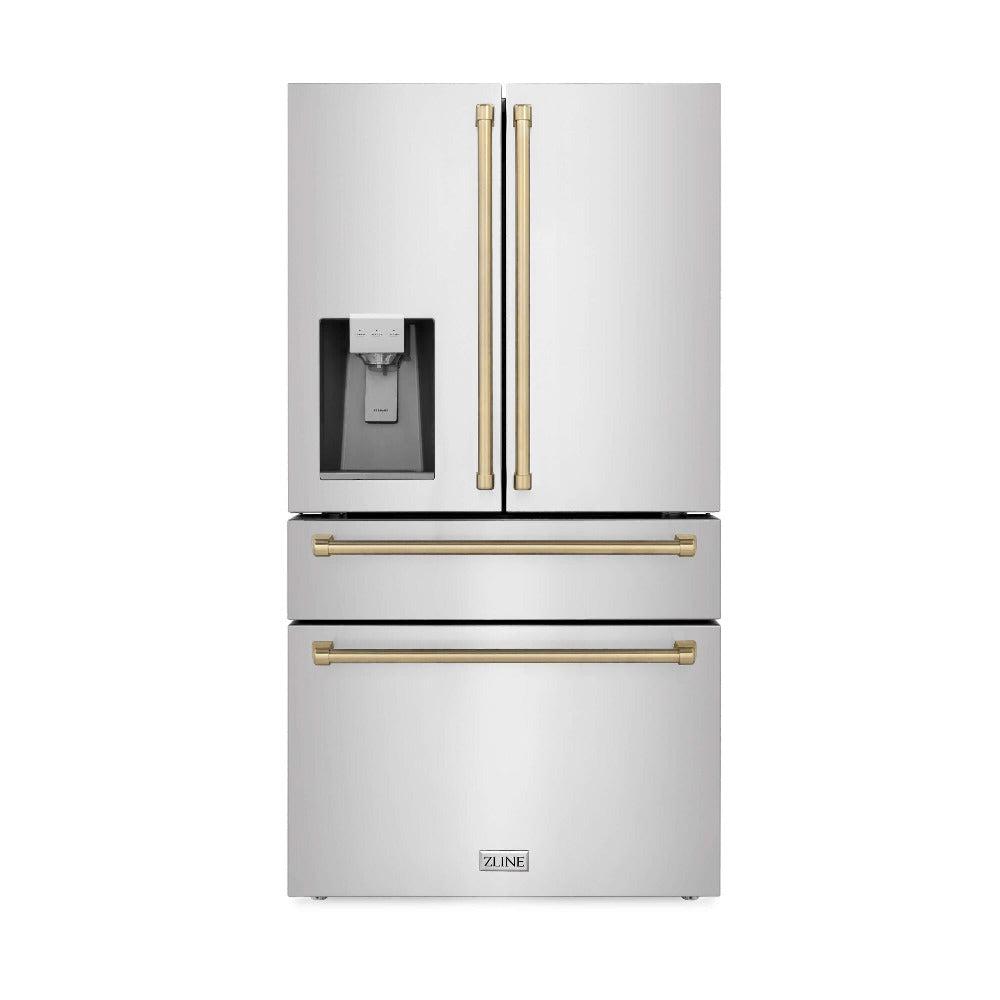ZLINE Autograph Edition 30-inch Stainless Steel Kitchen Package - Dual Fuel Range, Range Hood, Dishwasher & Refrigerator with External Water Dispenser - Champagne Bronze Accents (4AKPR RARHDWM30 CB) | Premium Kitchen Appliances for Modern Homes & Gourmet Cooking