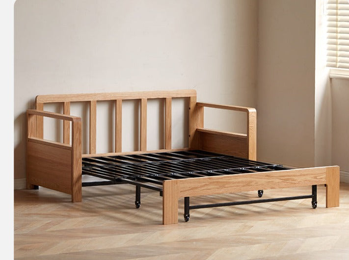 Solid Oak Wood Sofa Bed - Modern Multifunctional Convertible Sleeper for Small Spaces | Living Room, Guest Room & Studio Apartment Furniture