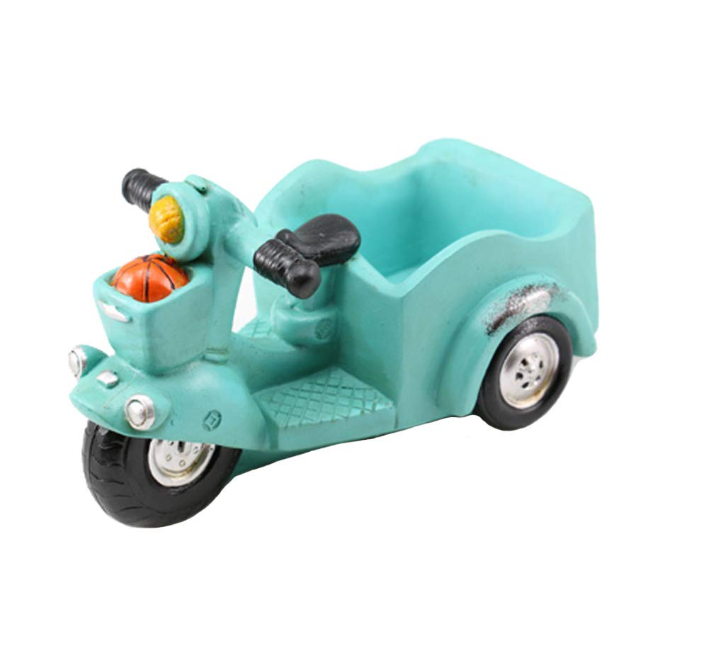 Resin Mini Car Planter - Cute Flower Pot, Pencil Holder & Succulent Vase (Pedicab Blue) | Perfect for Home Decor, Office Desk & Gift Ideas