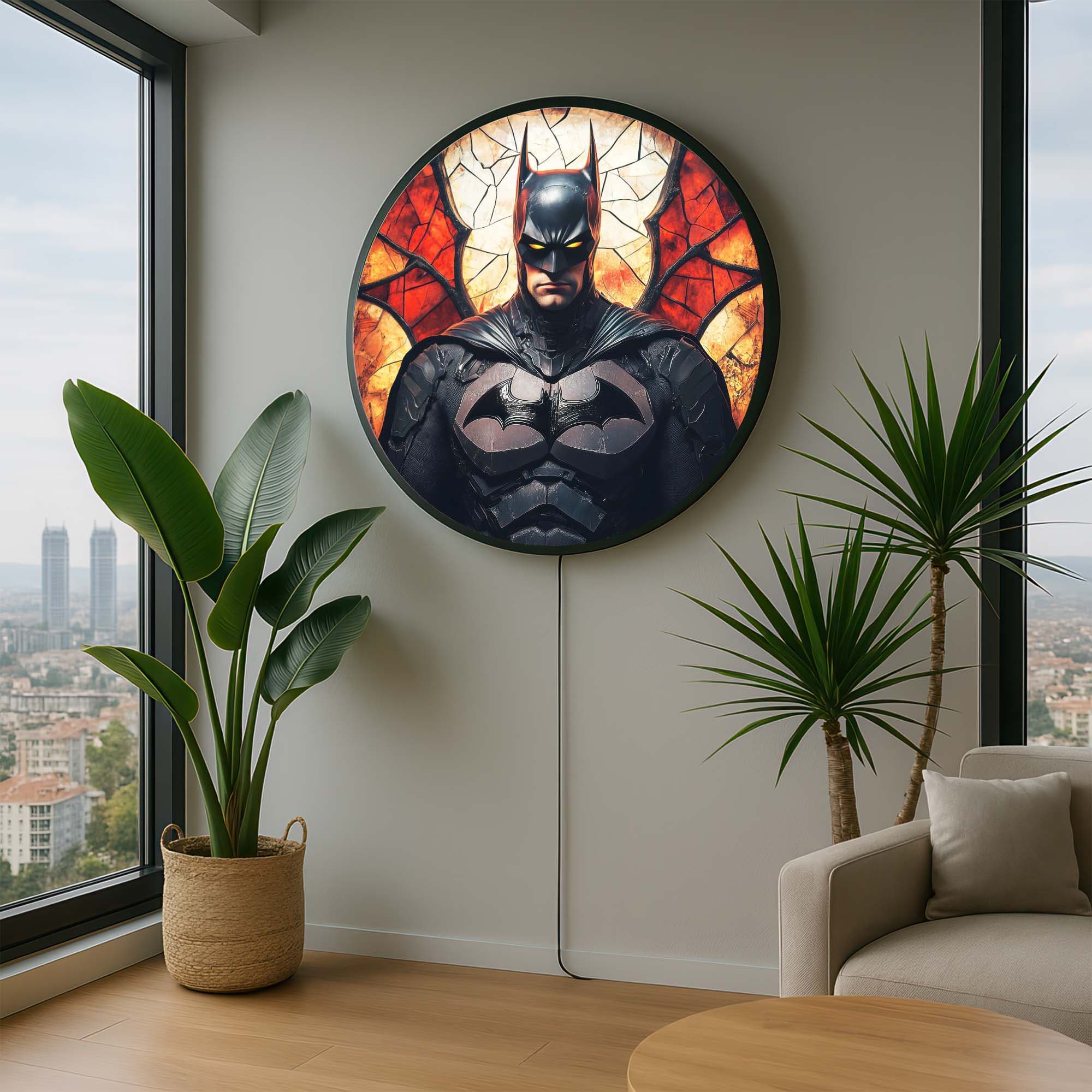 Shadow Guardian Backlit Tempered Glass Wall Art - Modern LED Light Decor for Living Room, Bedroom & Office