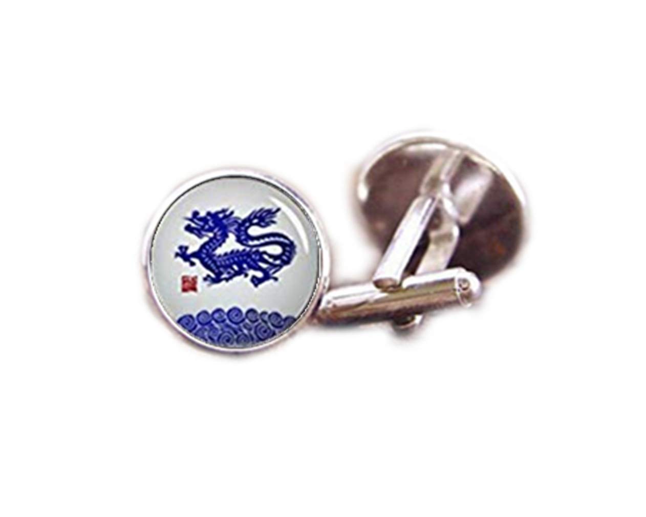 Custom Chinese Zodiac Cufflinks - Dragon, Blue & White Porcelain Cuff Links for Men, Personalized Devil Art Picture Cufflinks & Tie Clips - Unique Gifts for Weddings, Anniversaries & Formal Events