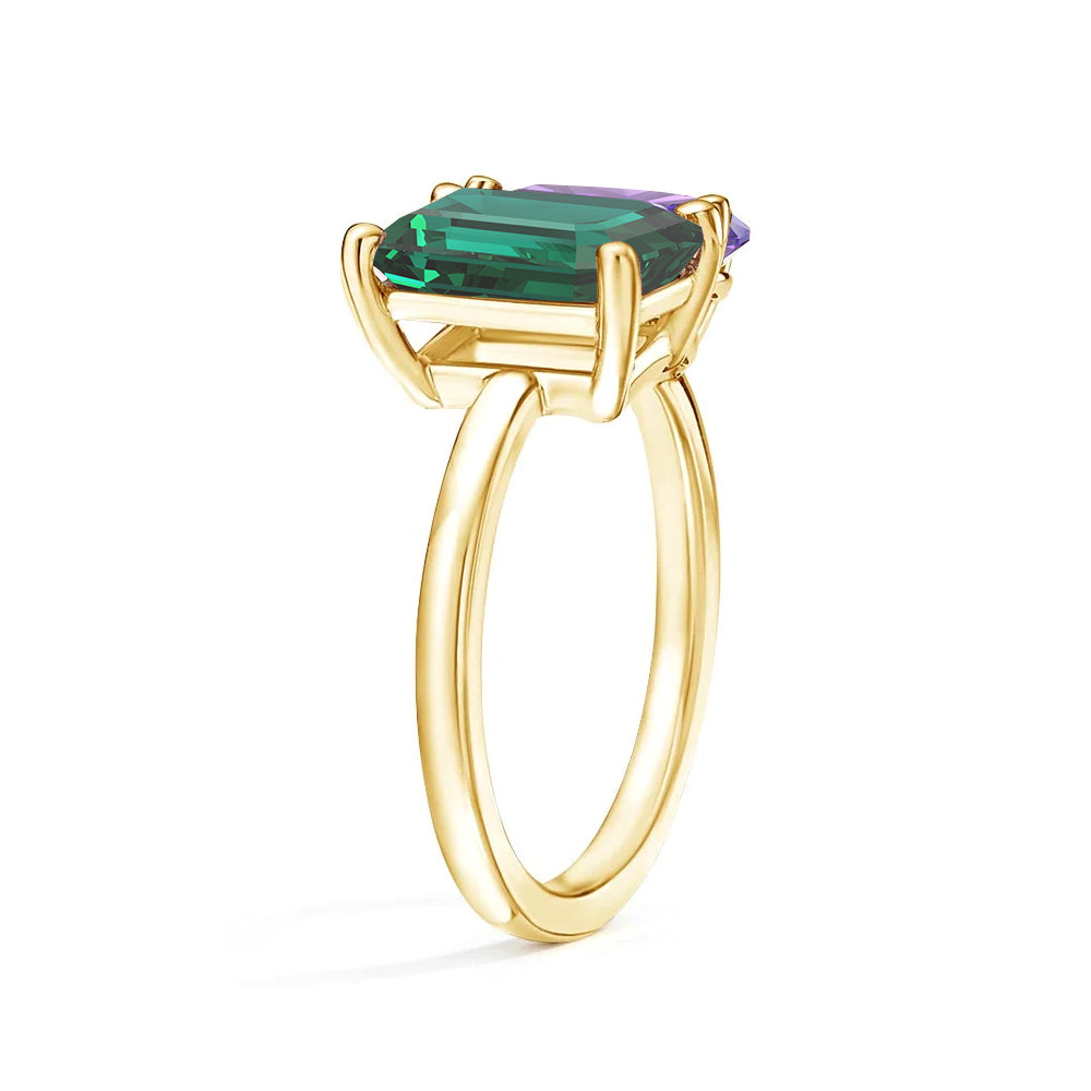 Toi et Moi Personalized Emerald Birthstone Ring - Custom Anniversary Jewelry for Couples, Women's Birthstone Engagement Ring - Perfect for Valentine's Day, Wedding Proposal & Romantic Gifts